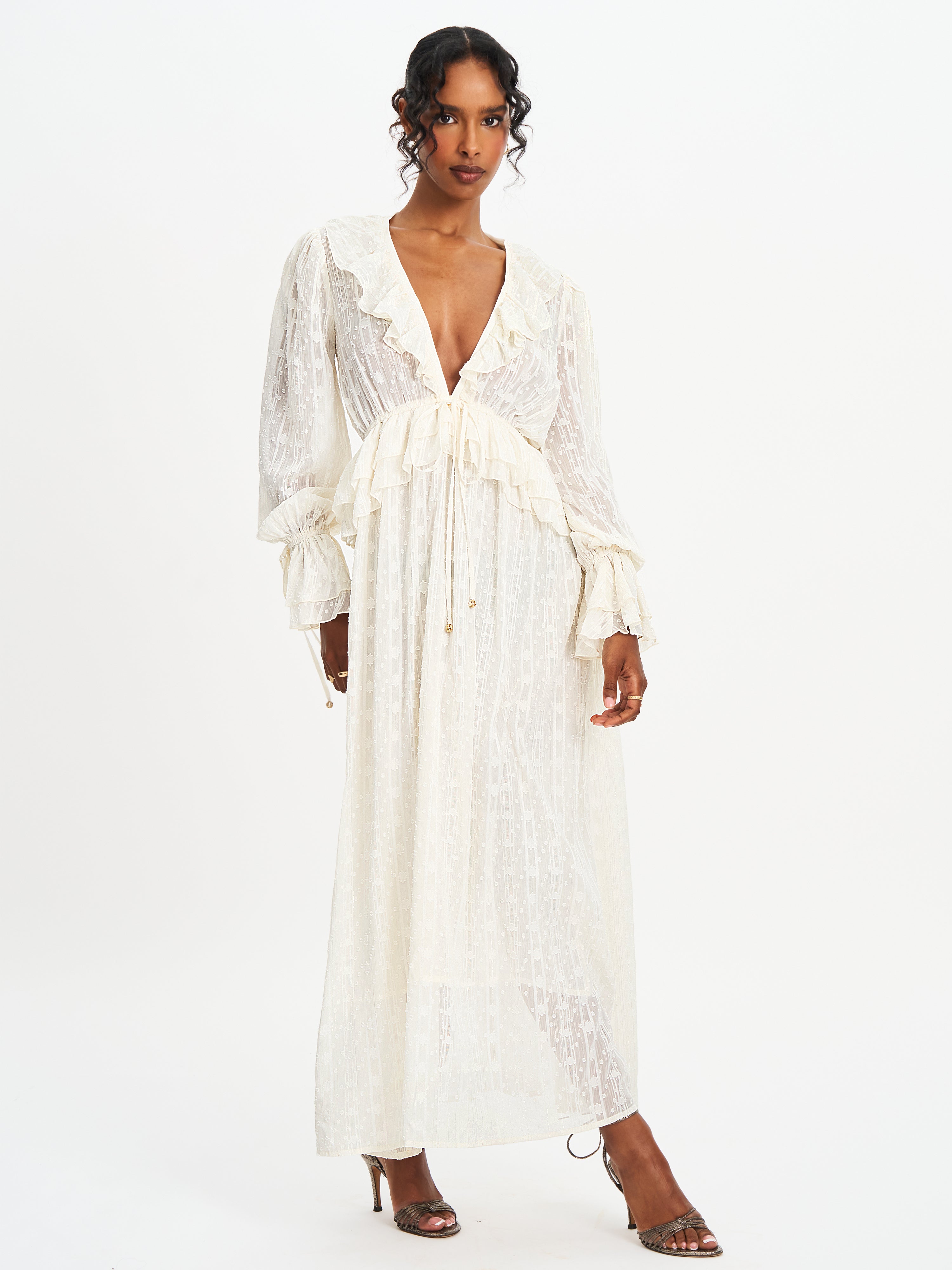 Safiya Jacquard Chiffon Long Sleeve Maxi Dress
