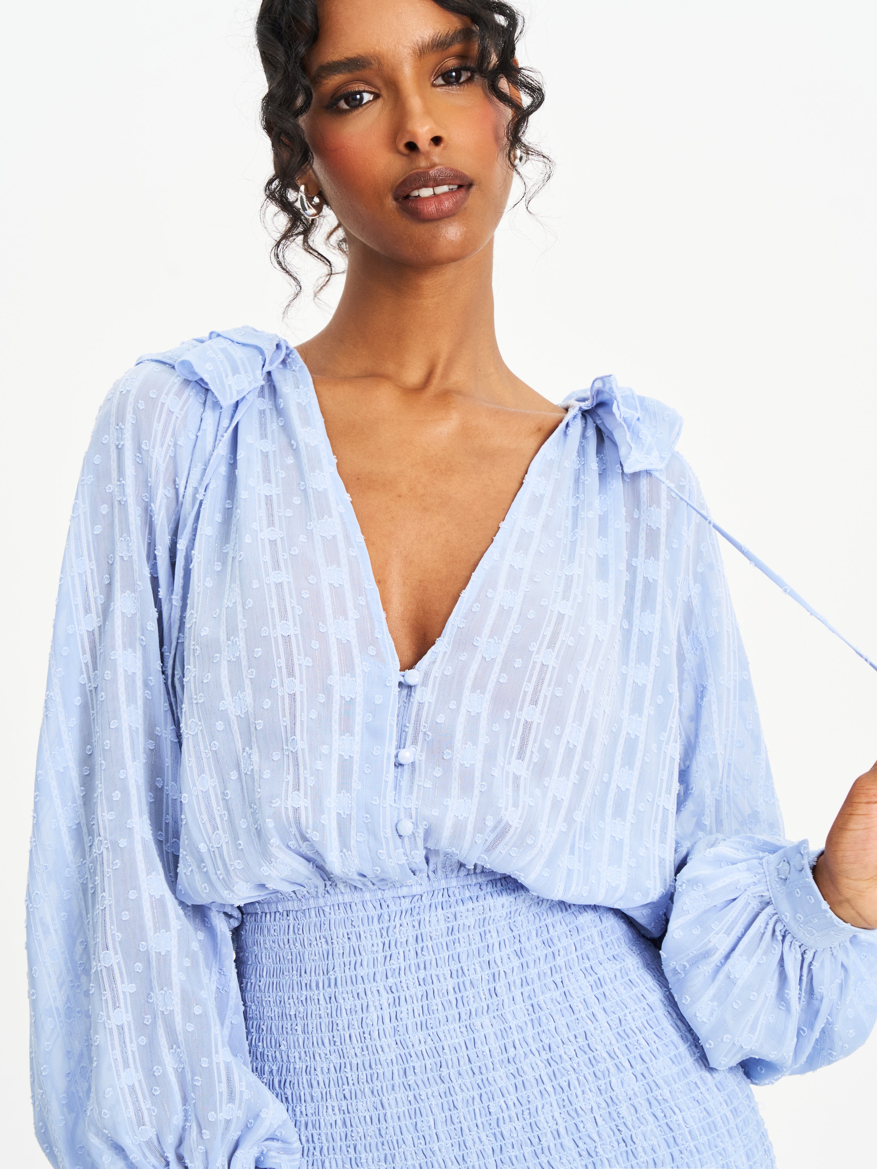 Zahari Blue Smock Bottom Balloon Sleeve Mini Dress
