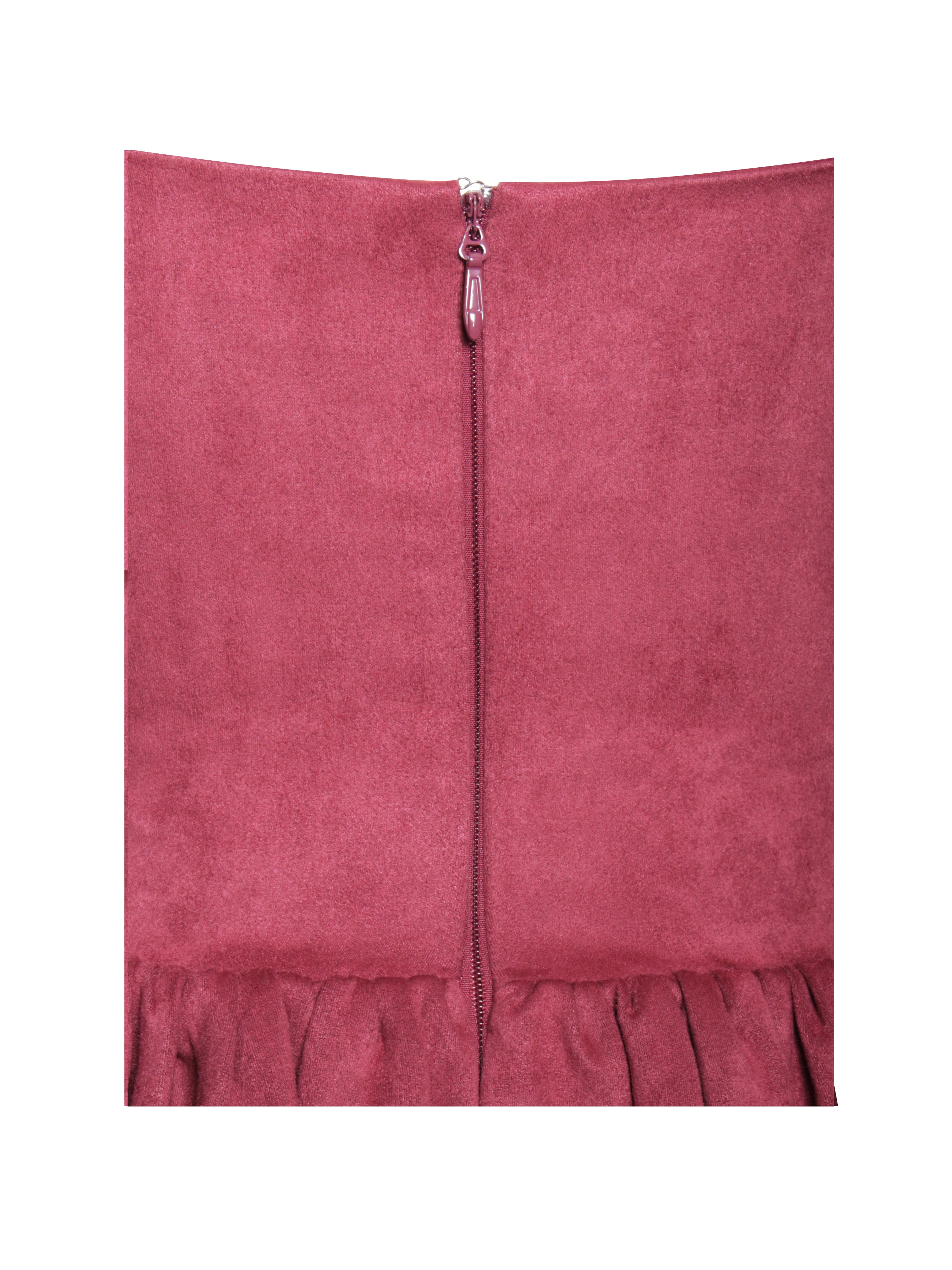 Hadara Burgundy Suede Halter Mini Full Dress