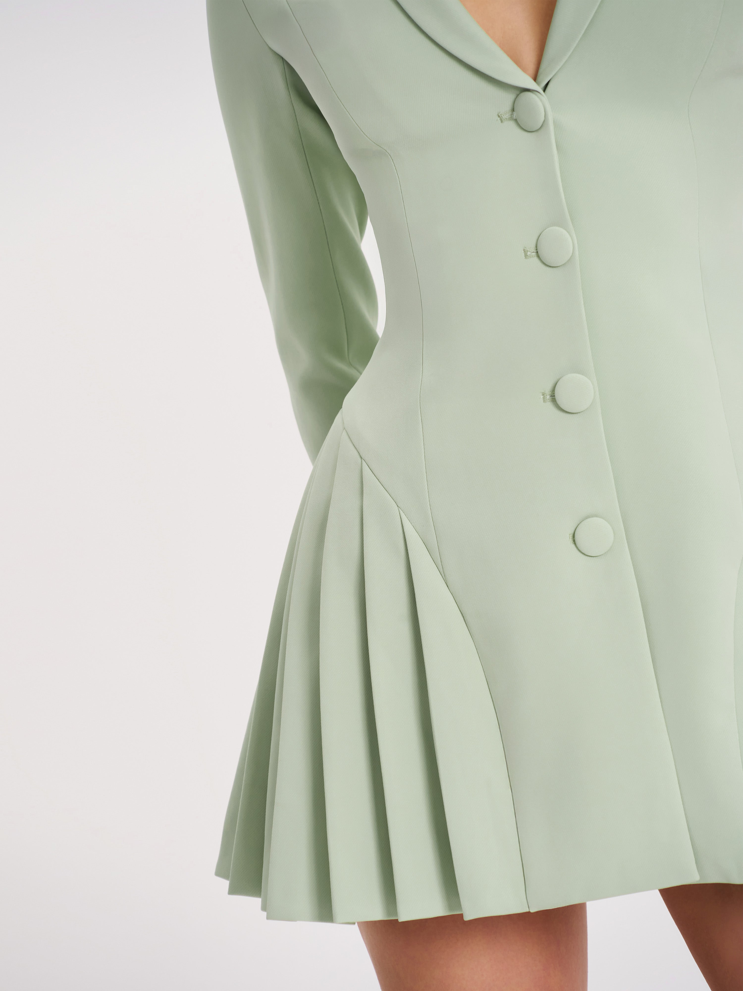 Delia Pistachio Green Blazer Dress with Pleated Detail