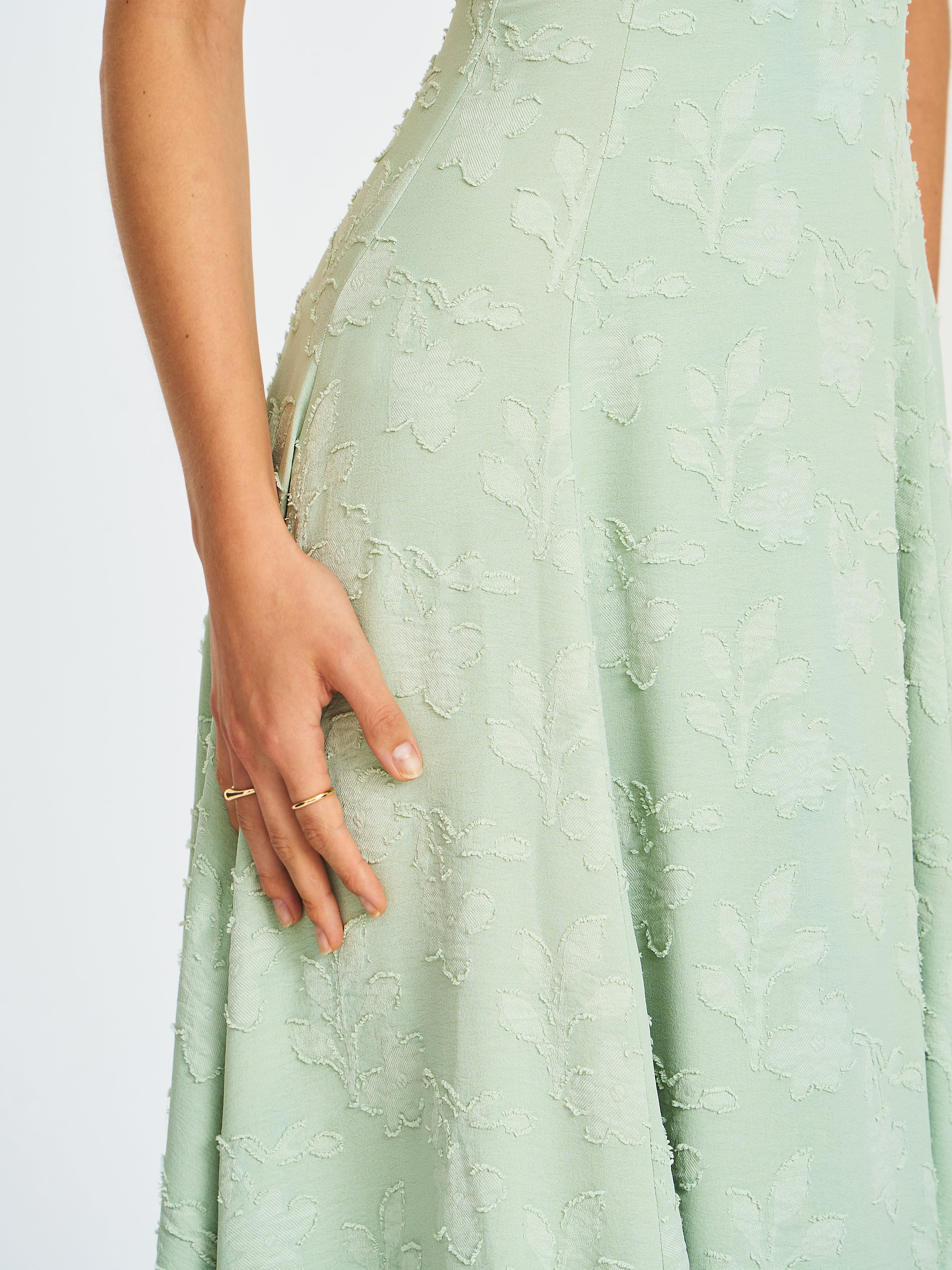Magda Mint Green Deep V Neck Halter A-line Midi Dress