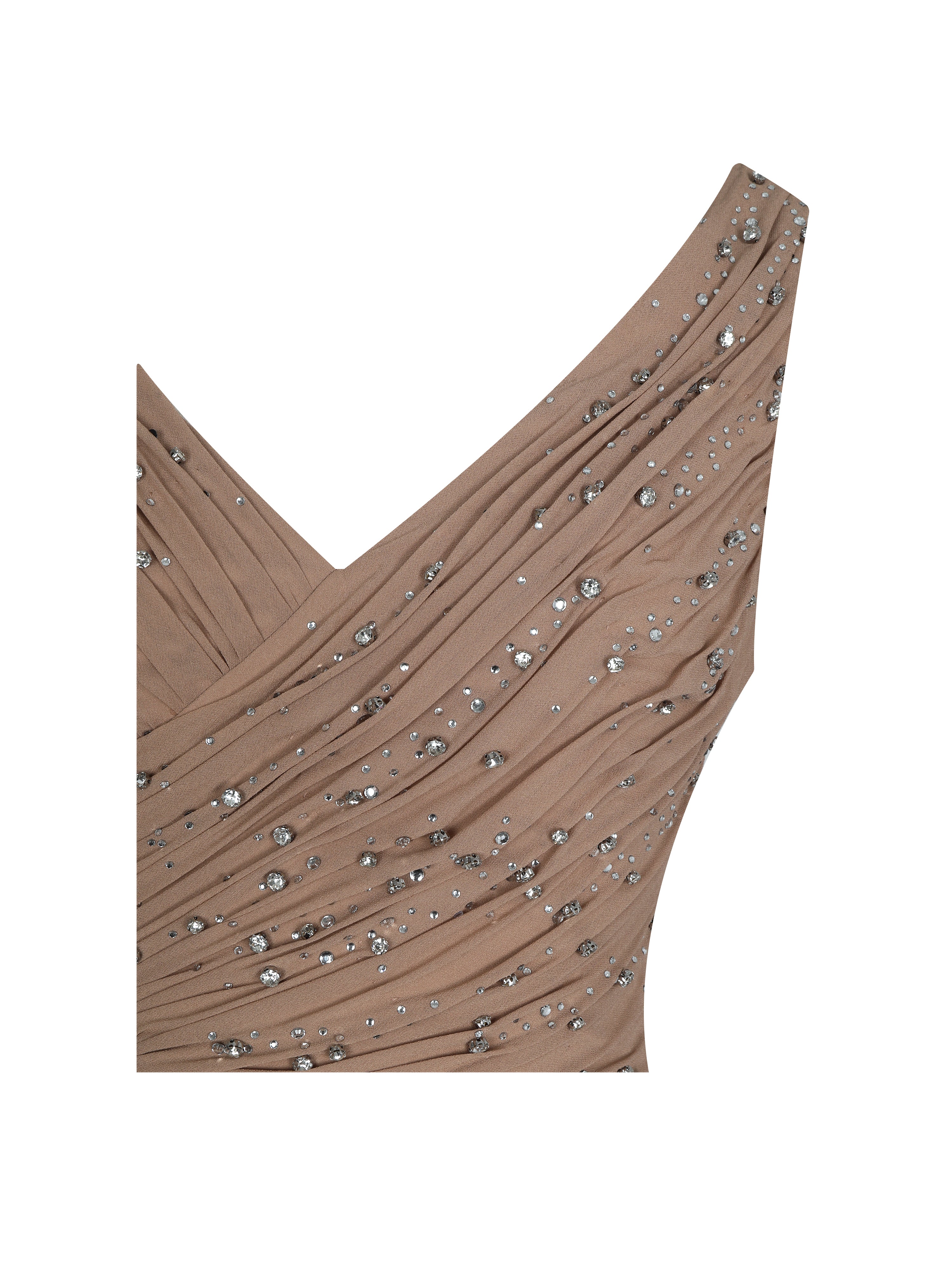 Viveca Apricot Crystal-Embellished Asymmetrical Ruched Maxi Dress