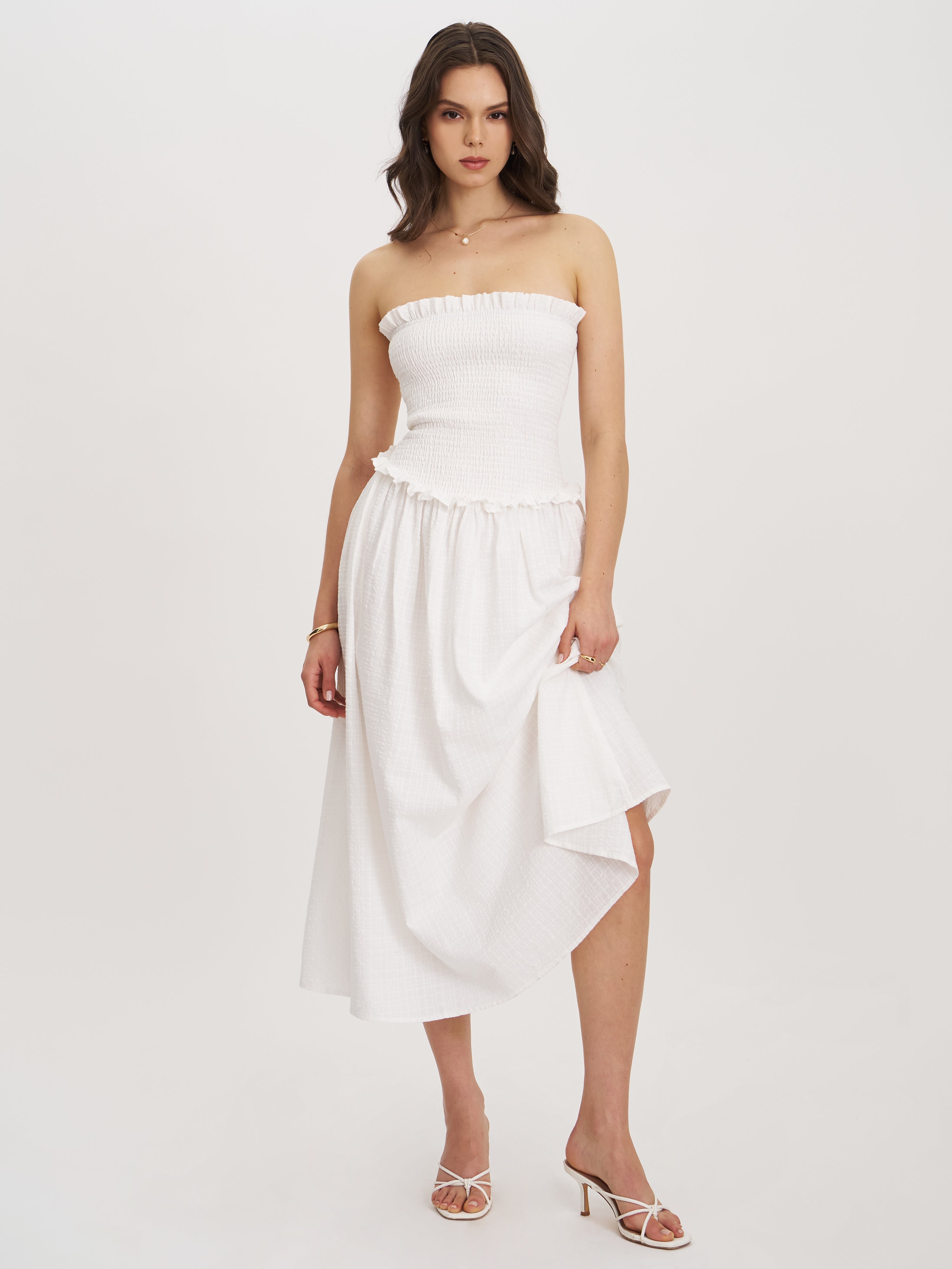Quadiya Smock Top Strapless Drop Waist Midi Dress