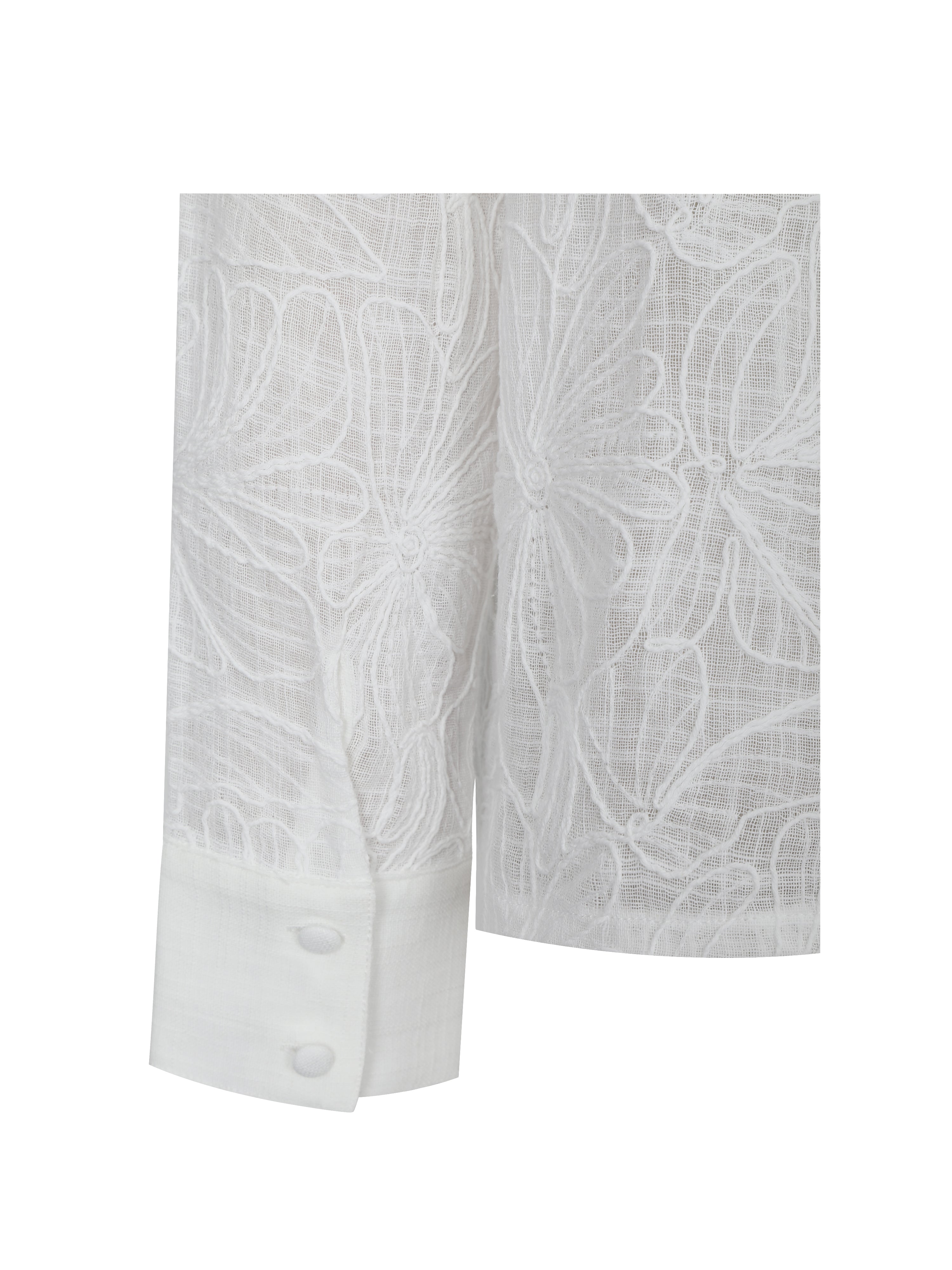 Quintina White Embroidered Cotton Gauze Button-Down Shirt