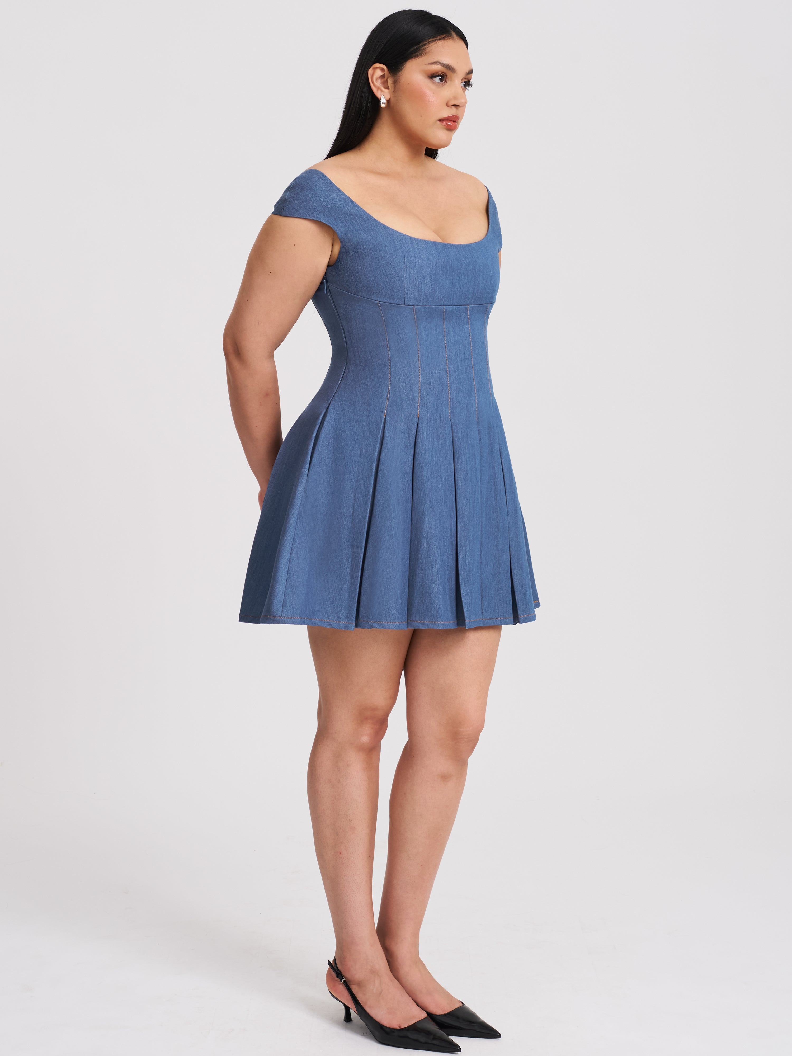 Sada Pleated Denim Mini Dress (Archive Sale)