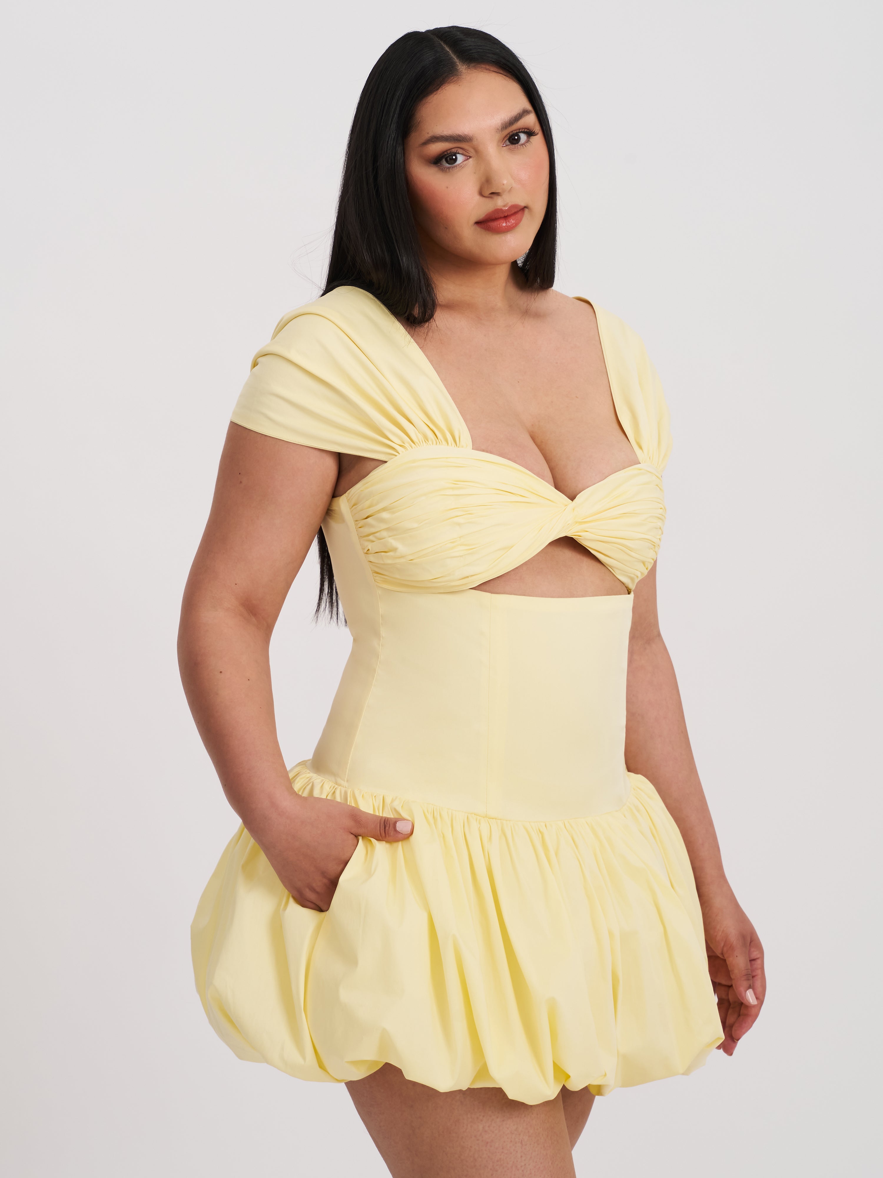 Umika Butter Yellow Bubble Hem Mini Dress