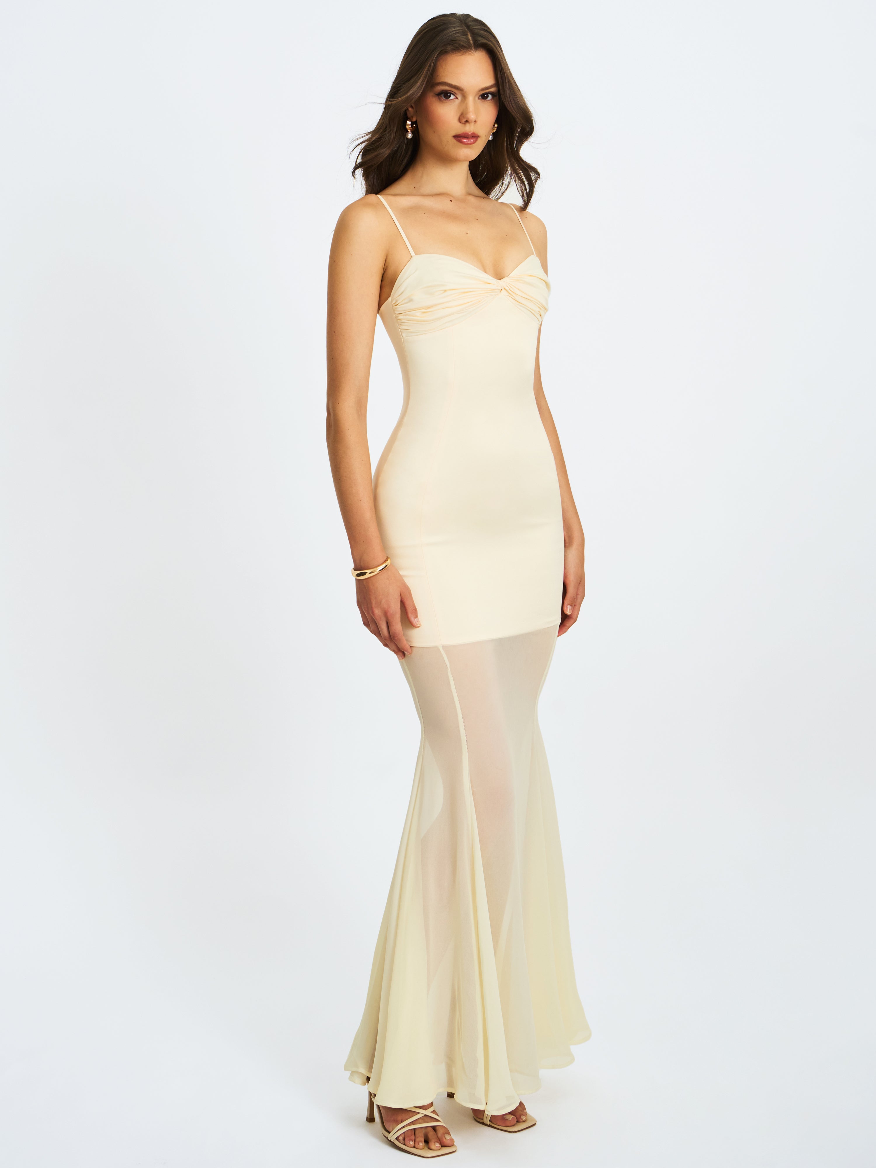 Zayne Butter Yellow Ruch Breast Chiffon Mermaid Maxi Dress