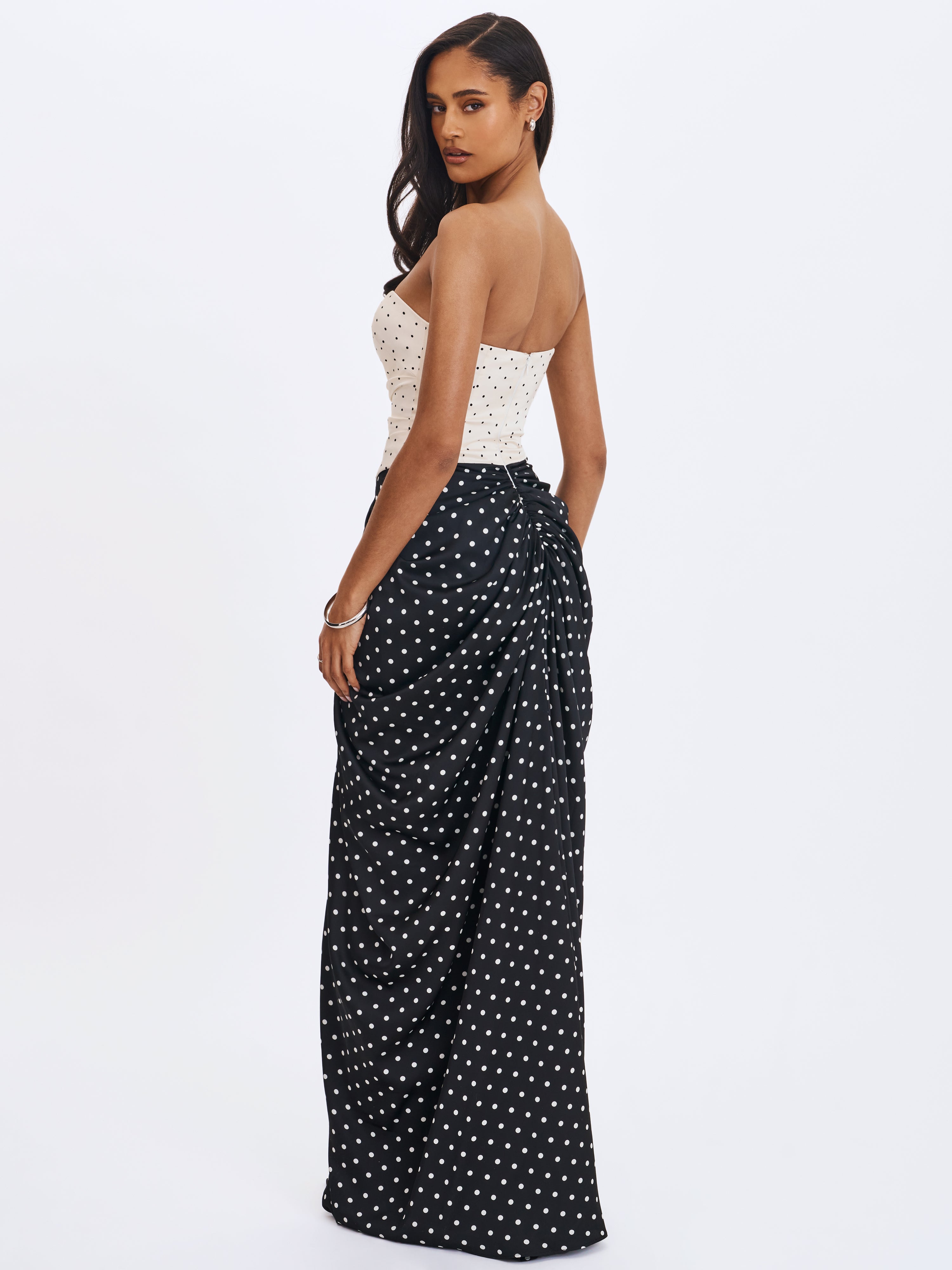 Tamryn Black & White Polka Dot Sweetheart Maxi Dress