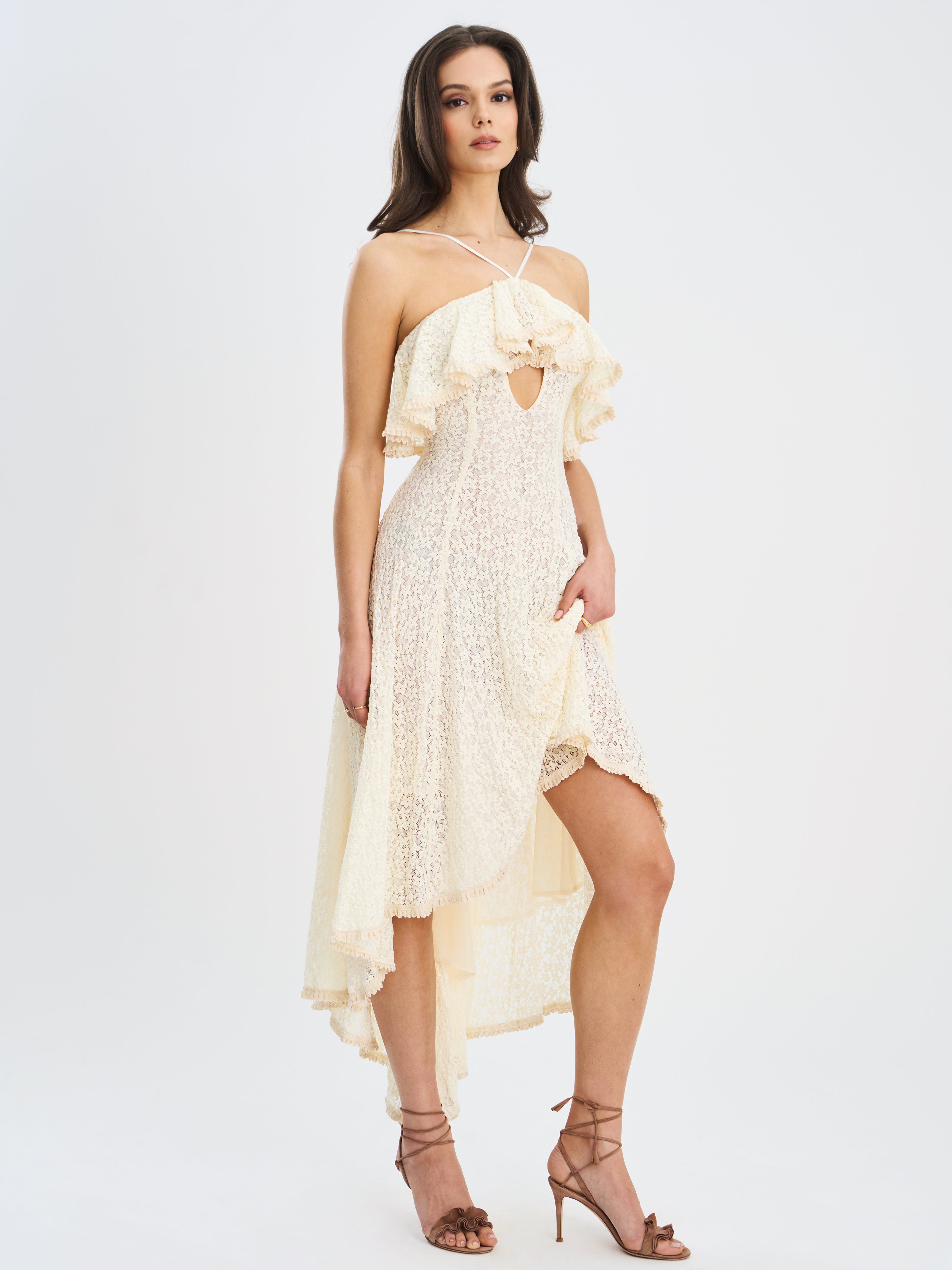 Idra Lace Trim Sleeveless Crochet Midi Trailing Dress