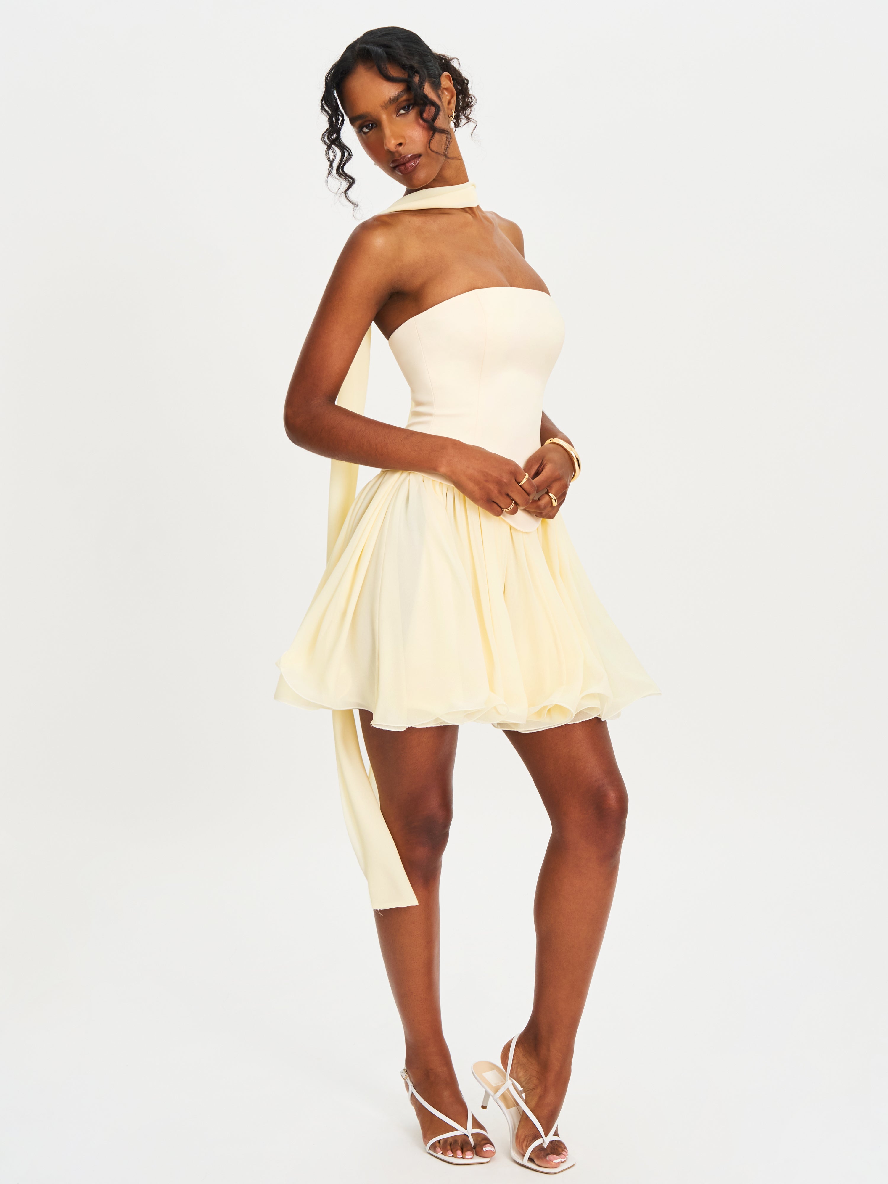 Valentina Butter Yellow Boned Curve Edge Peplum Mini Dress