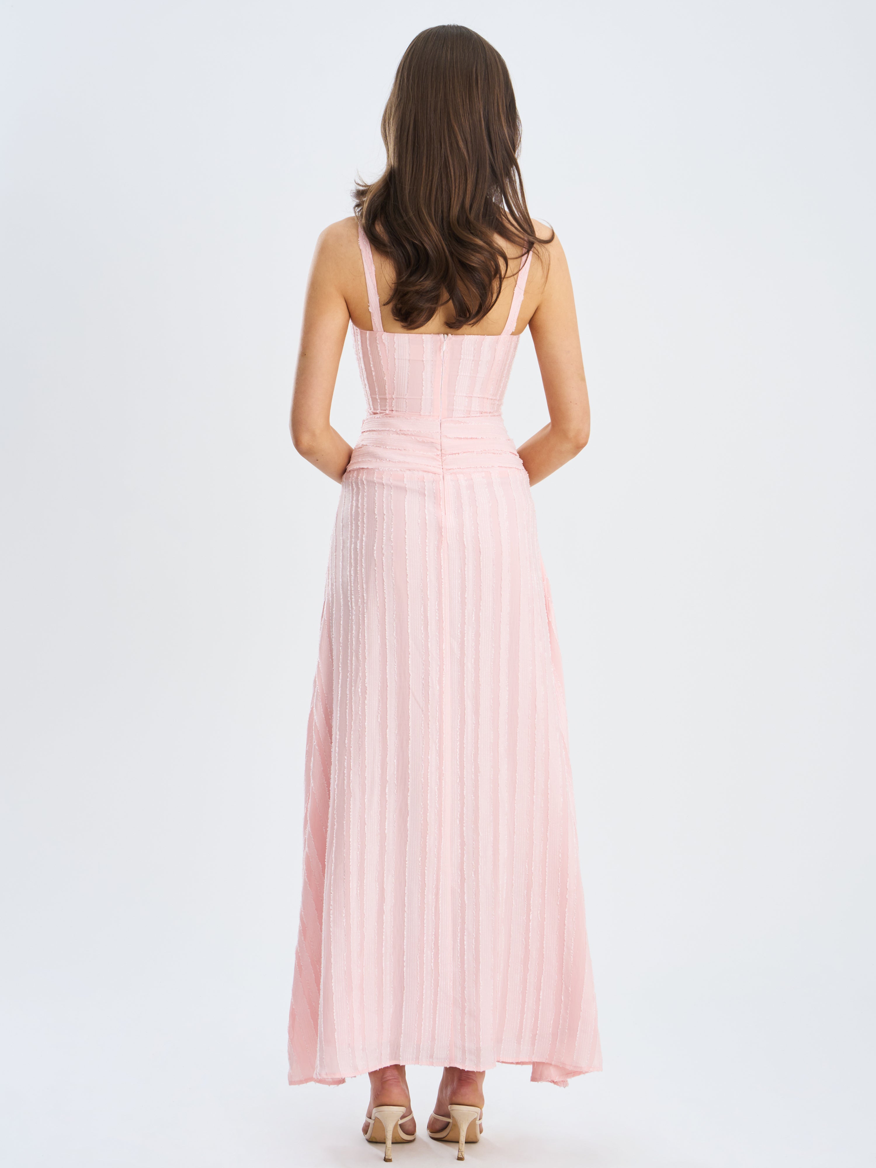 Mallory Baby Pink Stripe Jacquard High Slit Gown