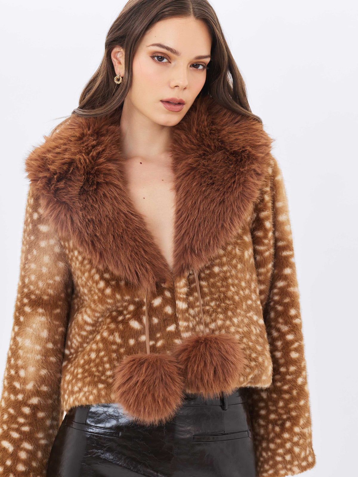 Mia Chestnut Faux Fur Bambi Print Mini Coat