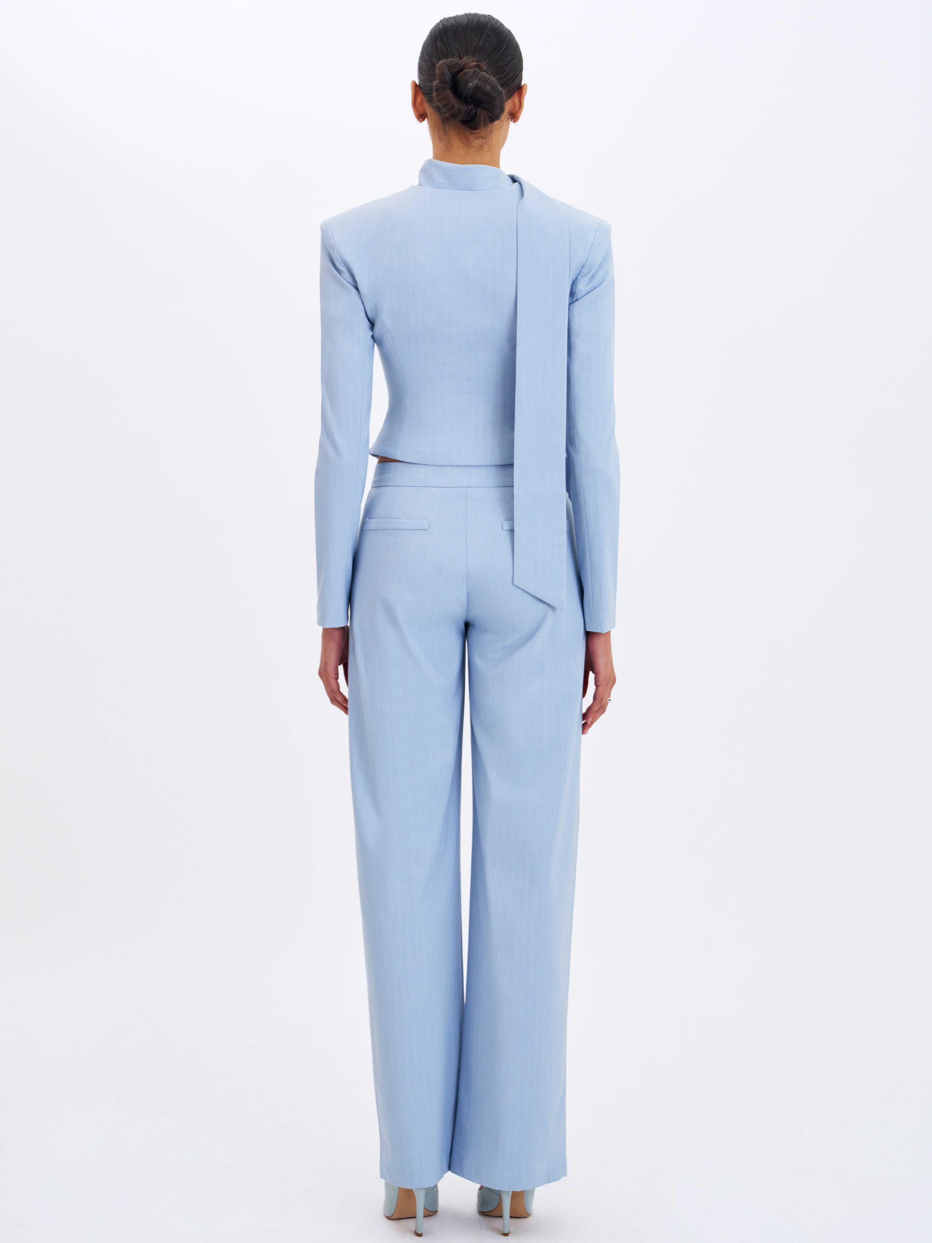 Renley Sky Blue Pinstripe Peplum Blazer