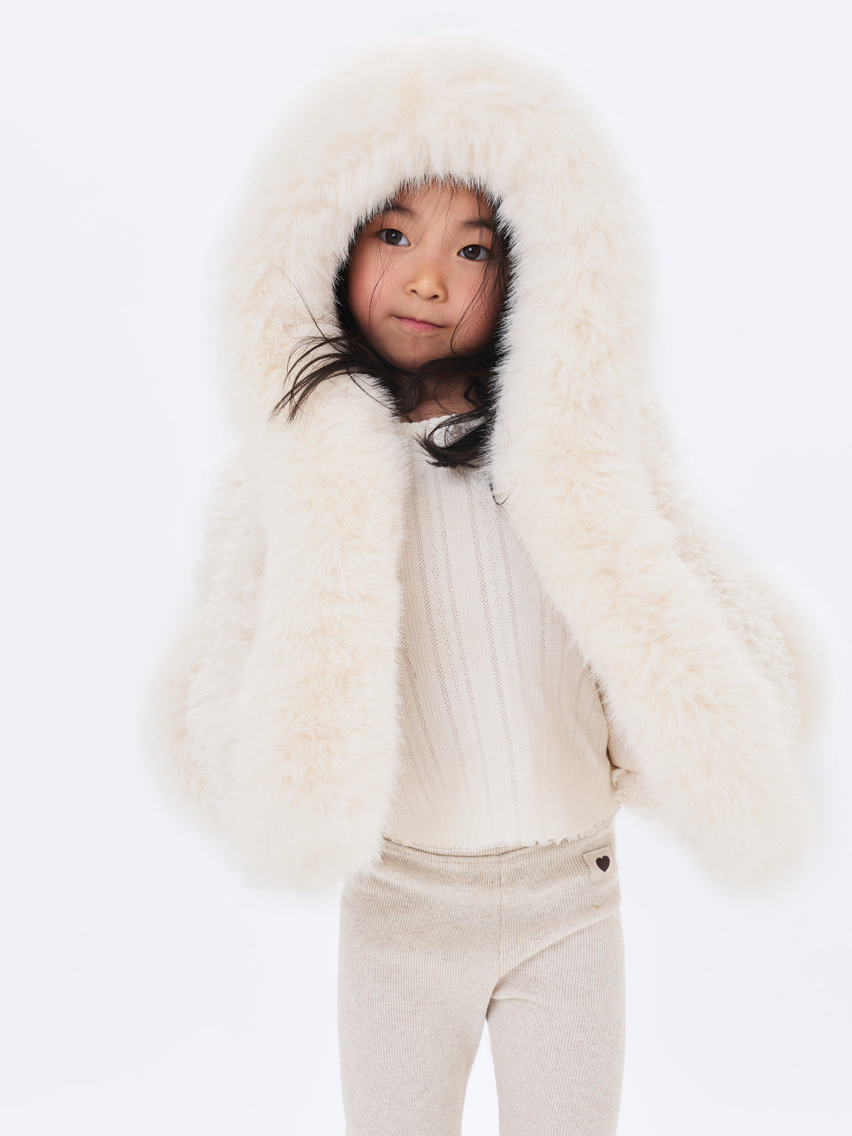 Kali Kids White Cropped Vegan Shearling Fur Jacket