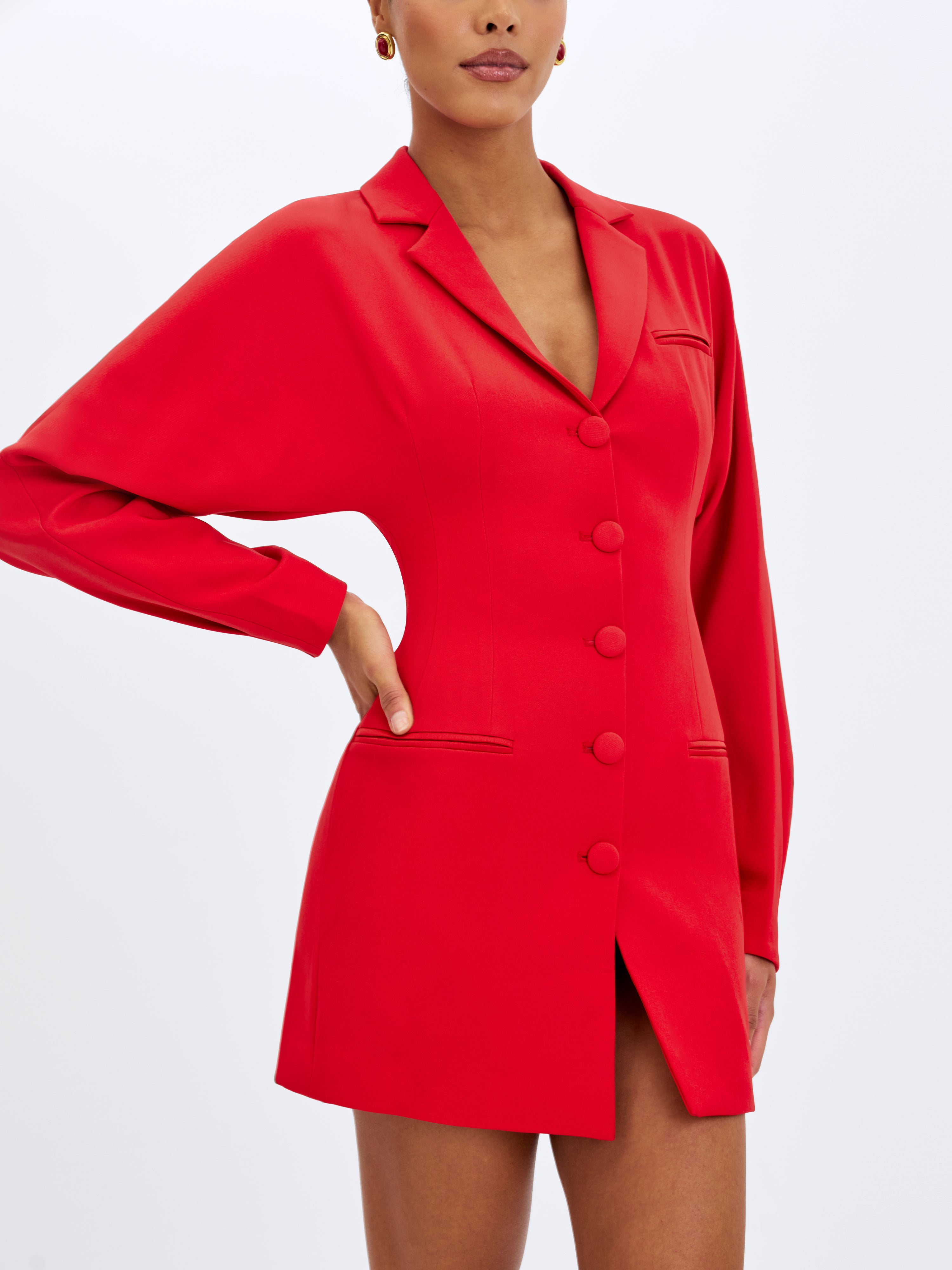 Blythe Cherry Red Batwing Blazer Mini Dress