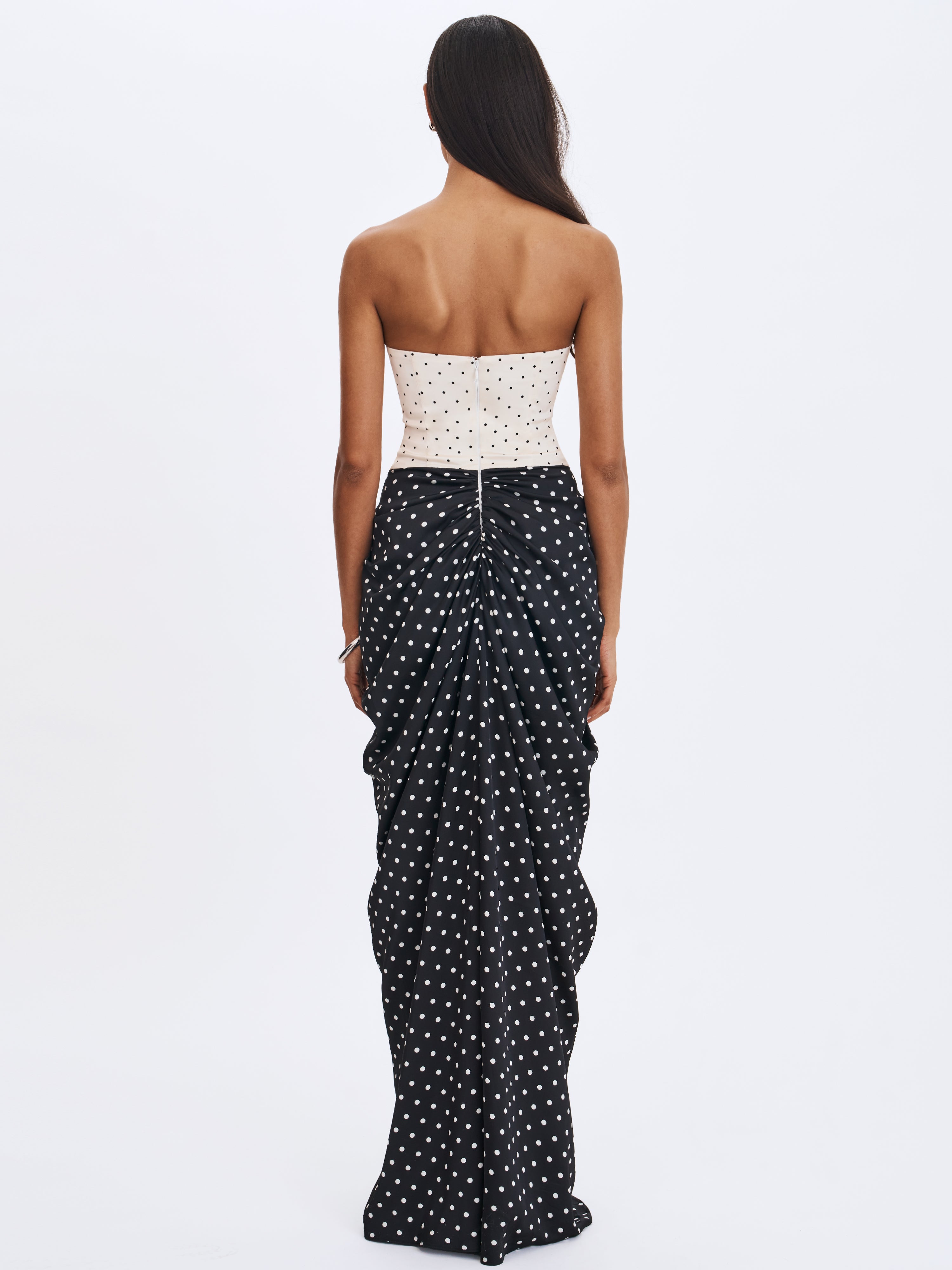 Tamryn Black & White Polka Dot Sweetheart Maxi Dress