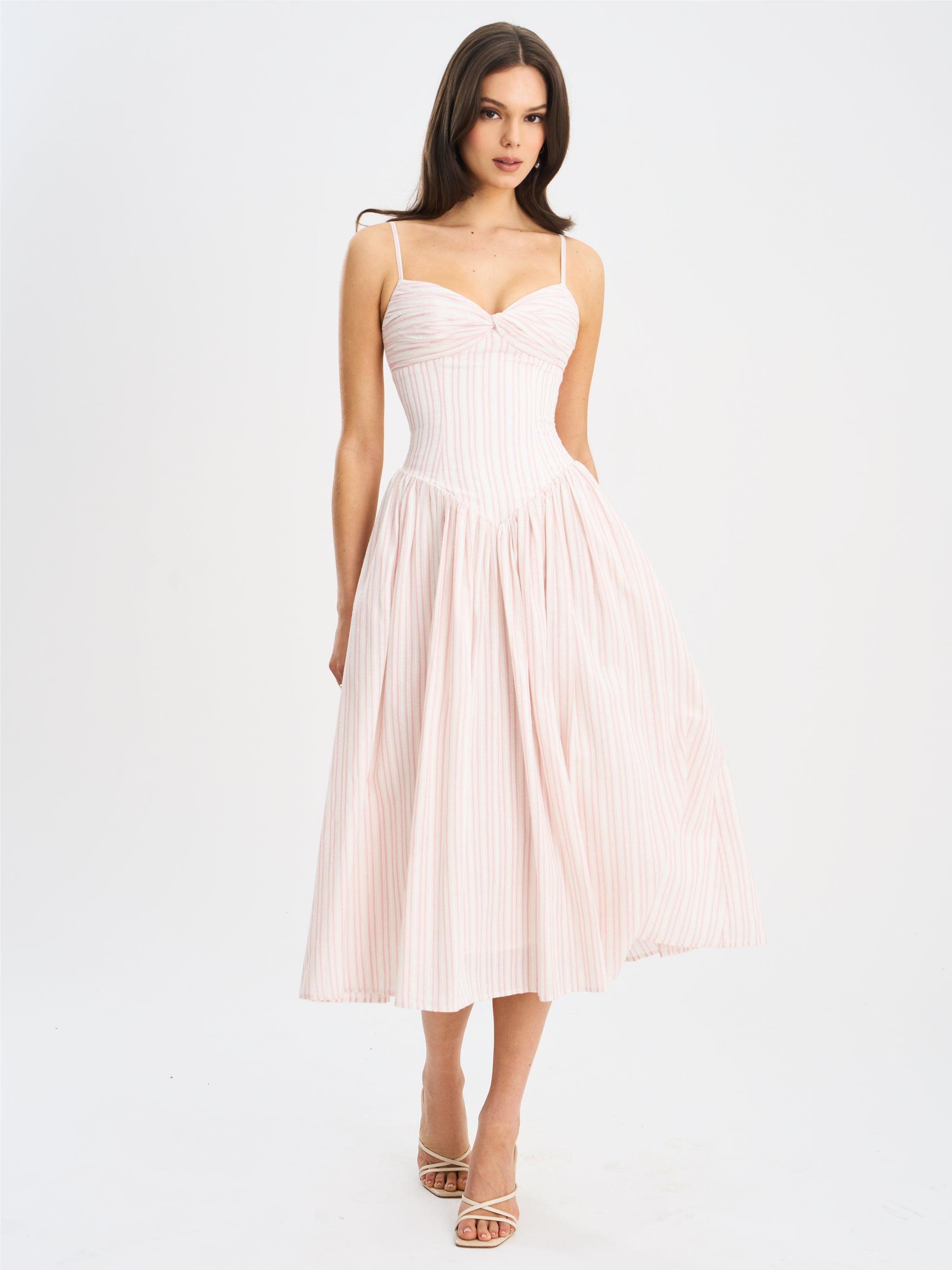organic stripe midi dress with pockets and bust zip detail ,,, m main image 0