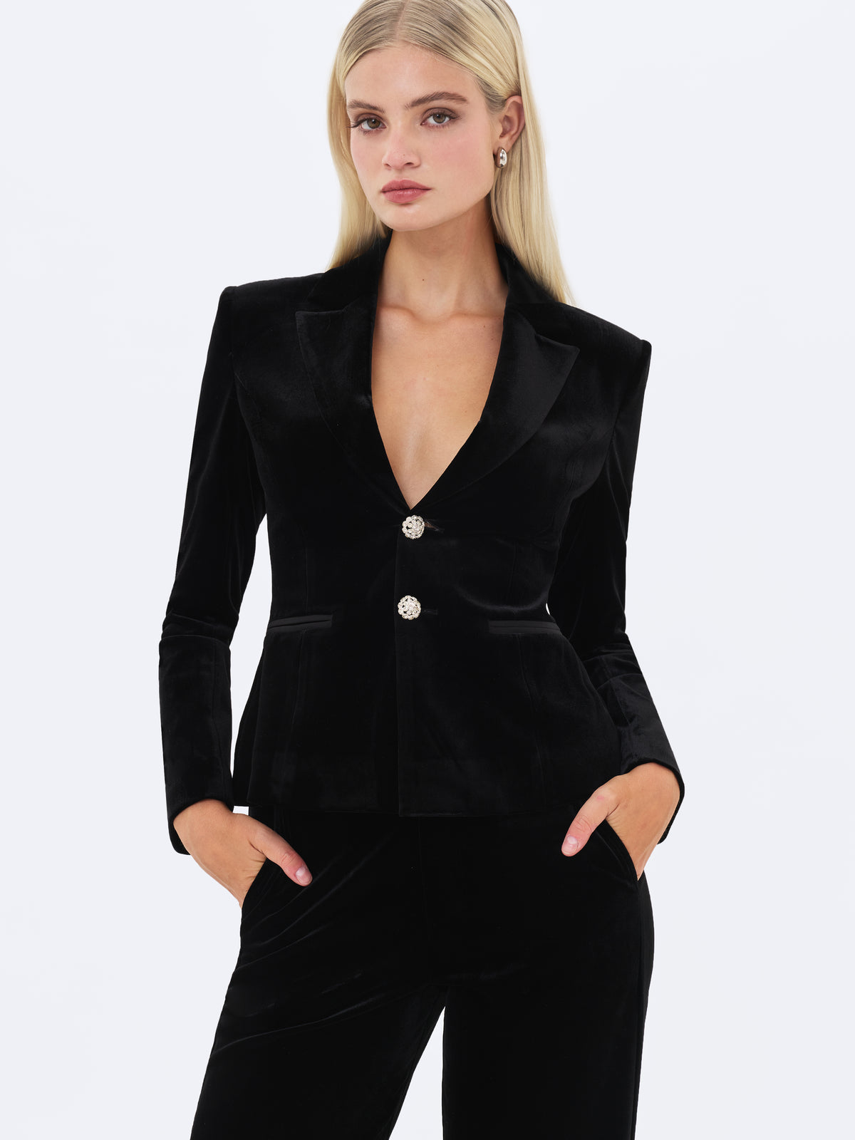 Ronni Black Velvet Single-Breasted Blazer