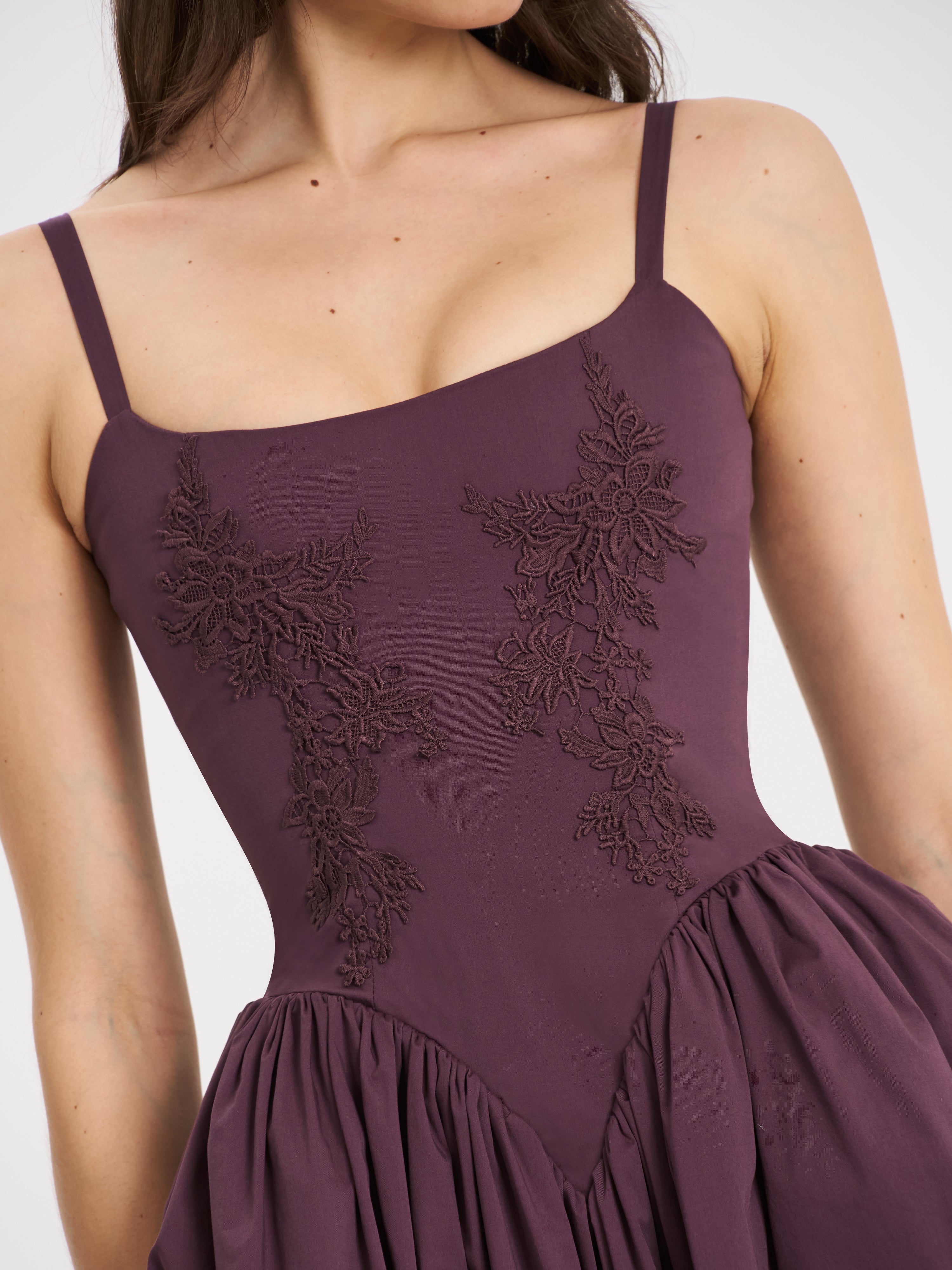 Oakleigh Blackberry Purple Cotton Lace-up Back Midi Dress