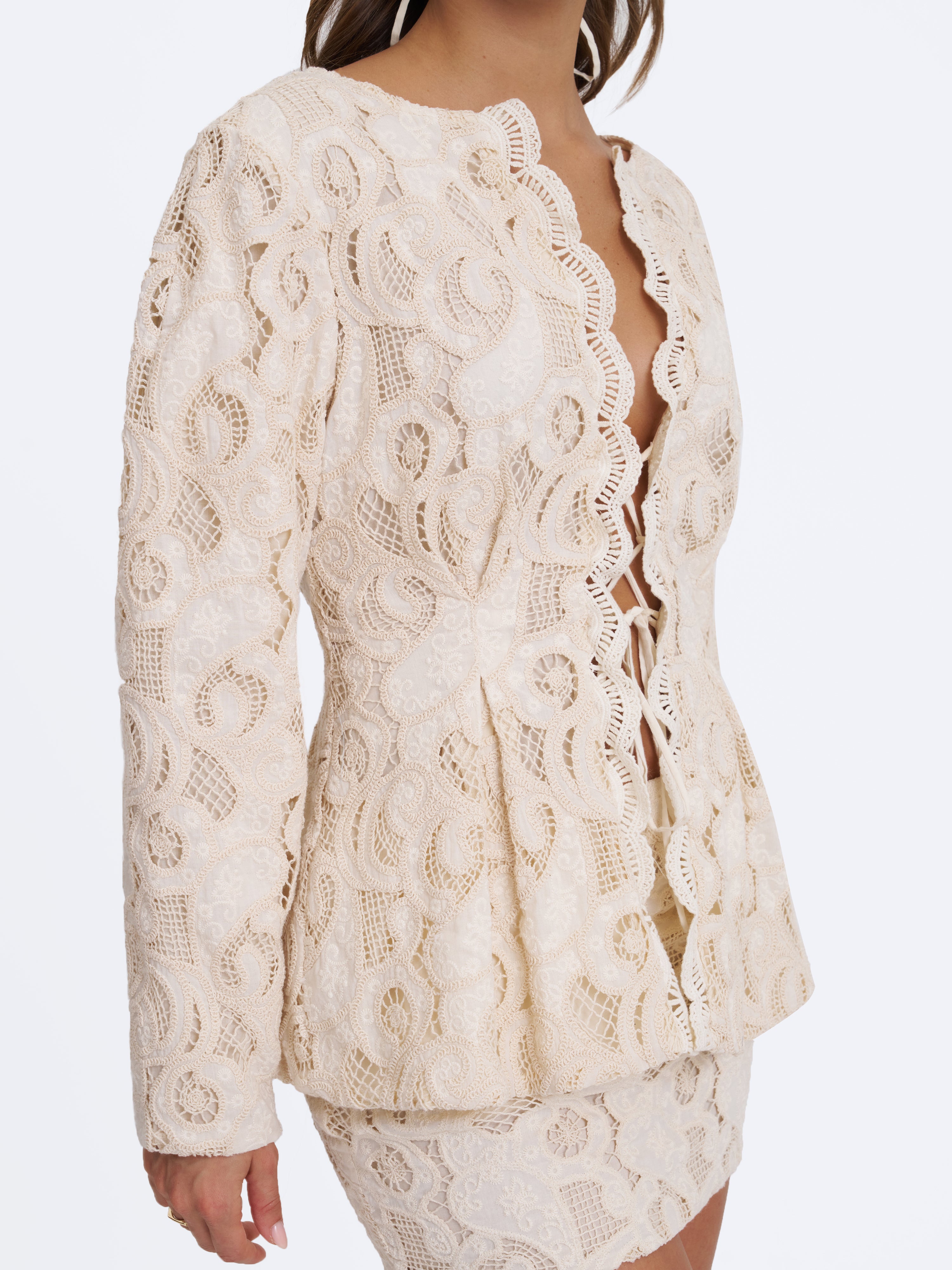 Wendy Beige Cotton Lace Low-Rise Mini Skirt