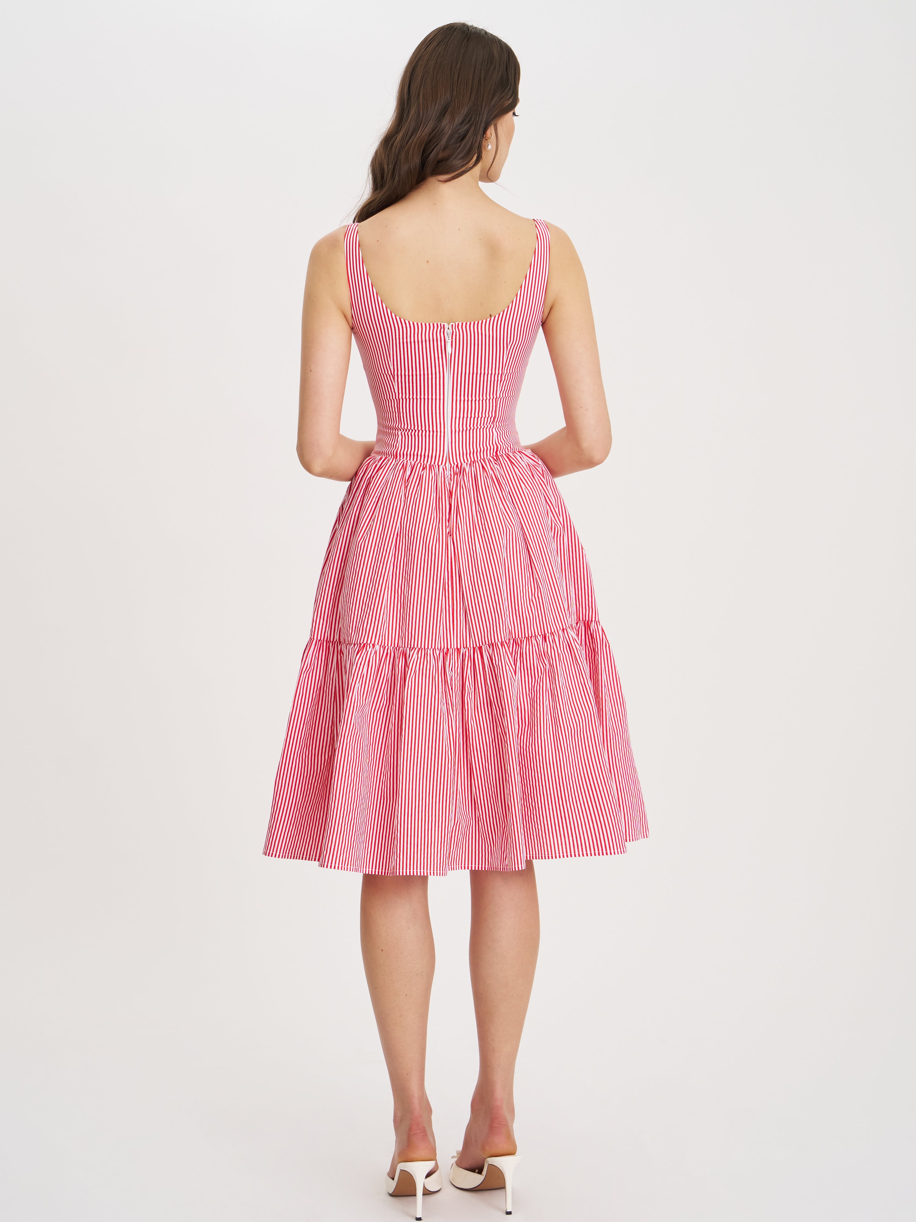 Oceana Red Candy Stripe Drop Waist Midi Dress