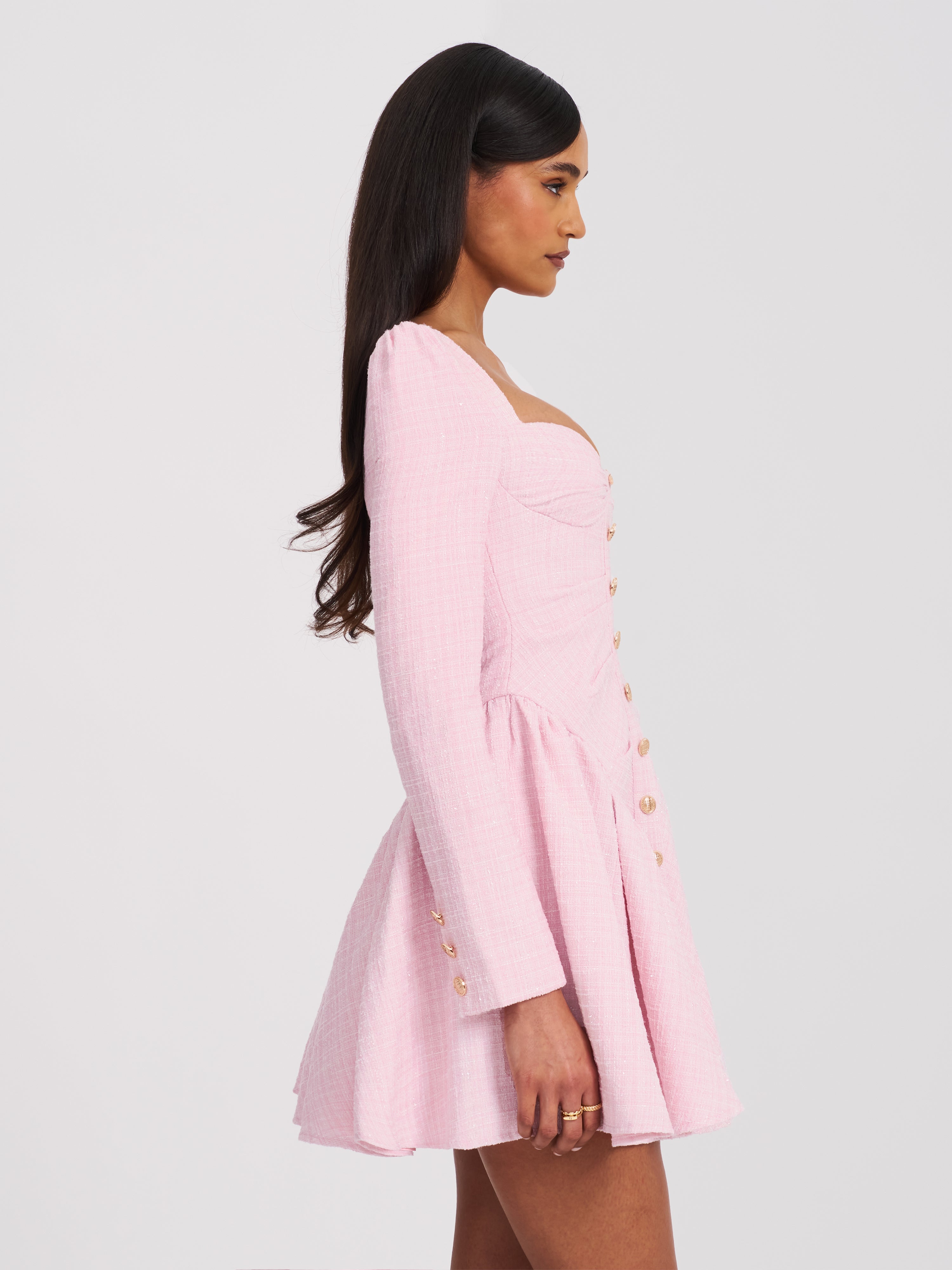 Tae Pink Tweed Long Sleeve Drop Waist Mini Dress (Archive Sale)