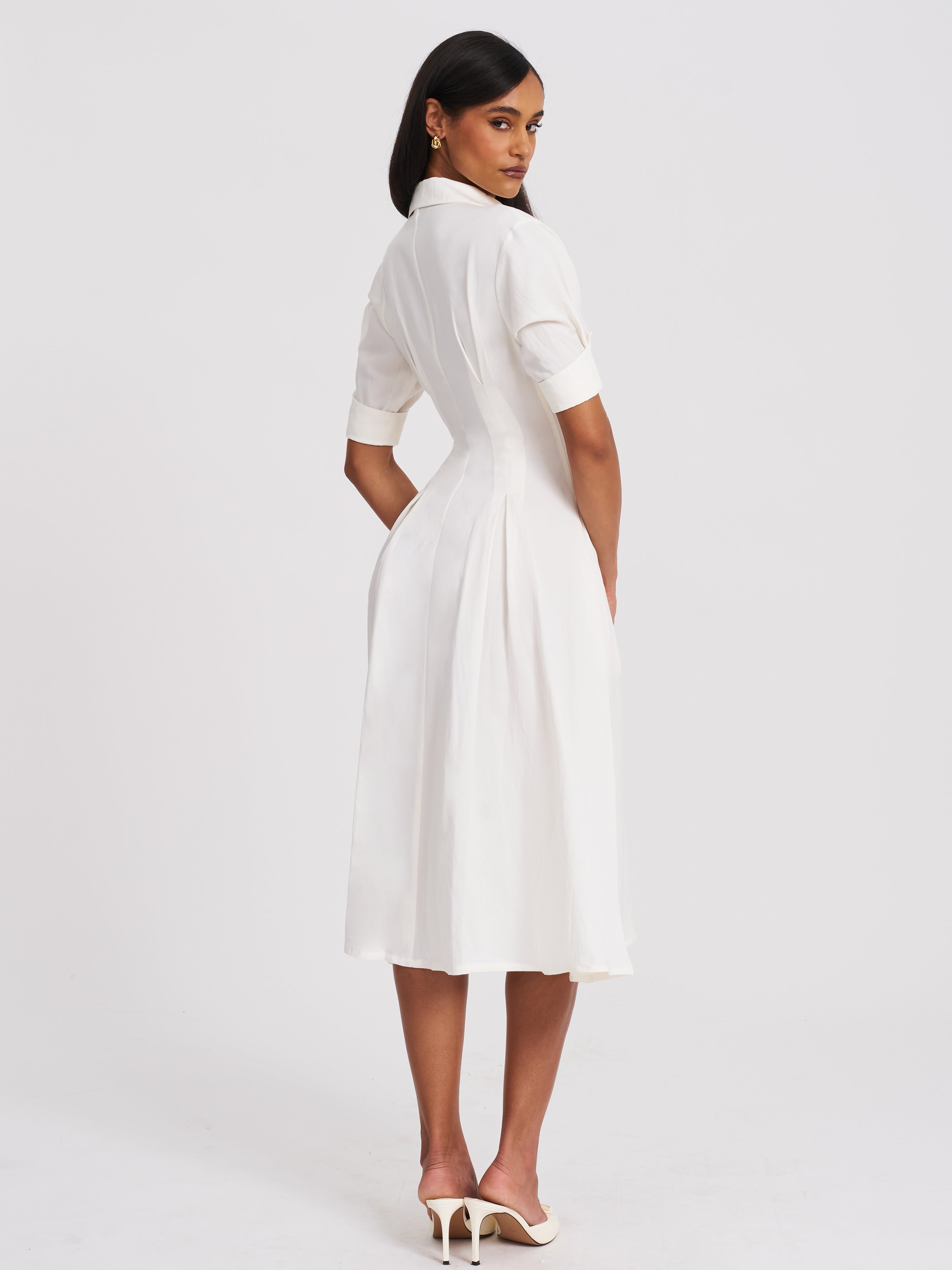 Palina Lyocell Pleated Midi Preppy Shirt Dress