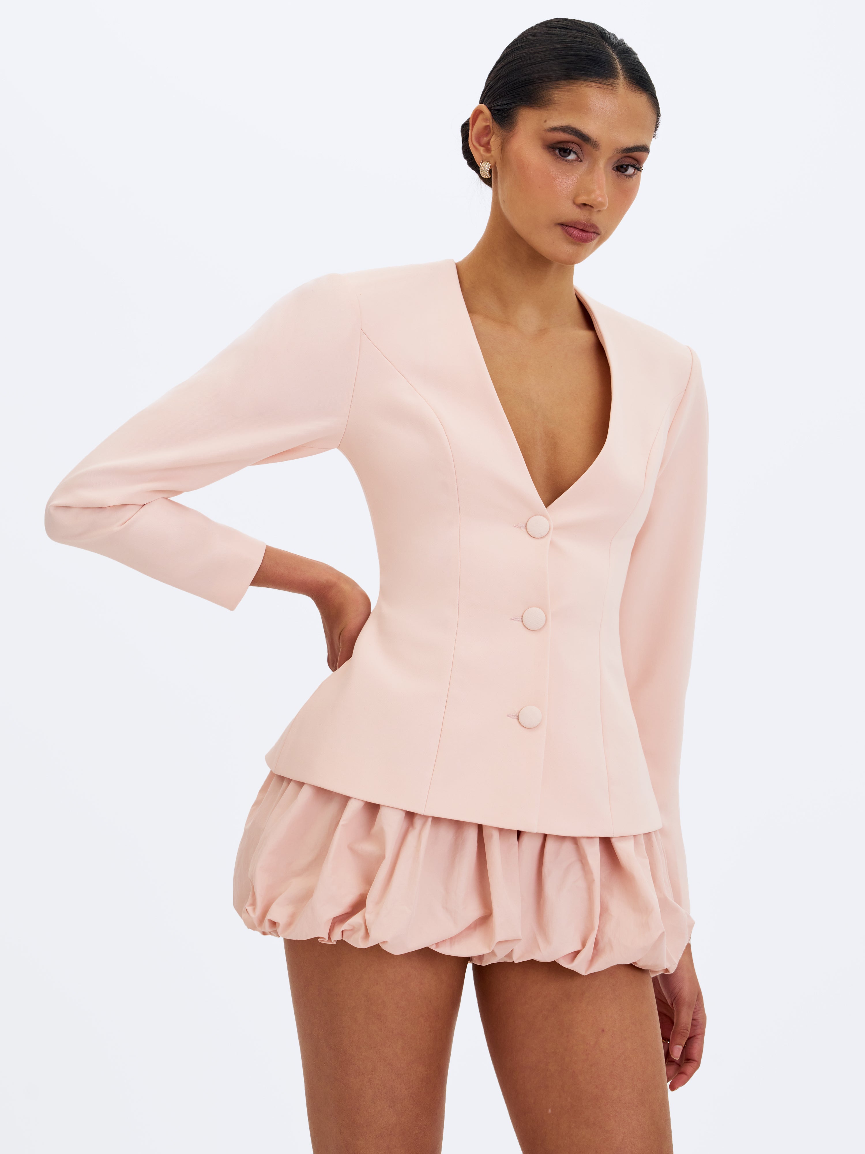 Savannah Tulip Pink Peplum Blazer