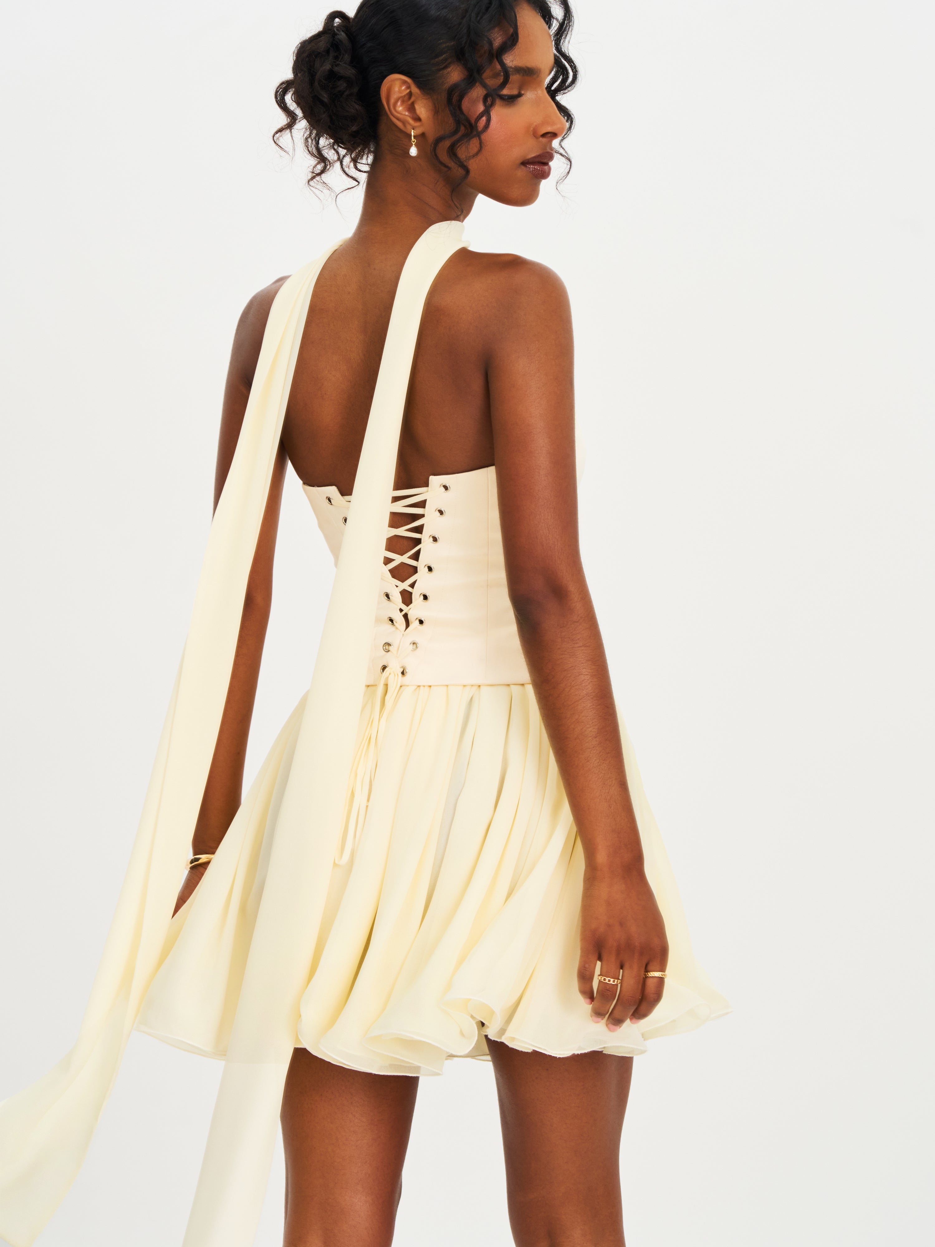 Valentina Butter Yellow Boned Curve Edge Peplum Mini Dress