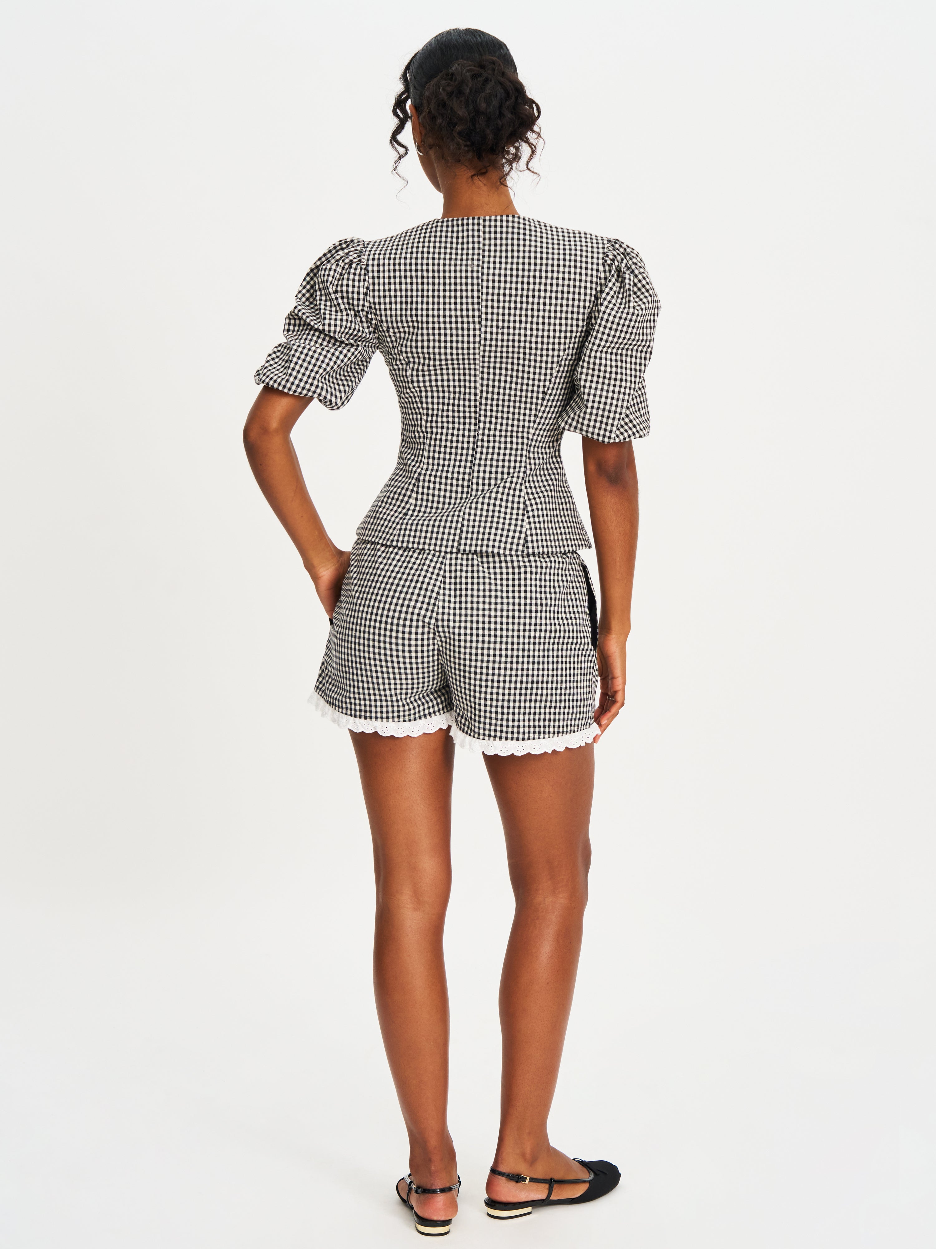 Qutayla Black Gingham Lace Trim Shorts
