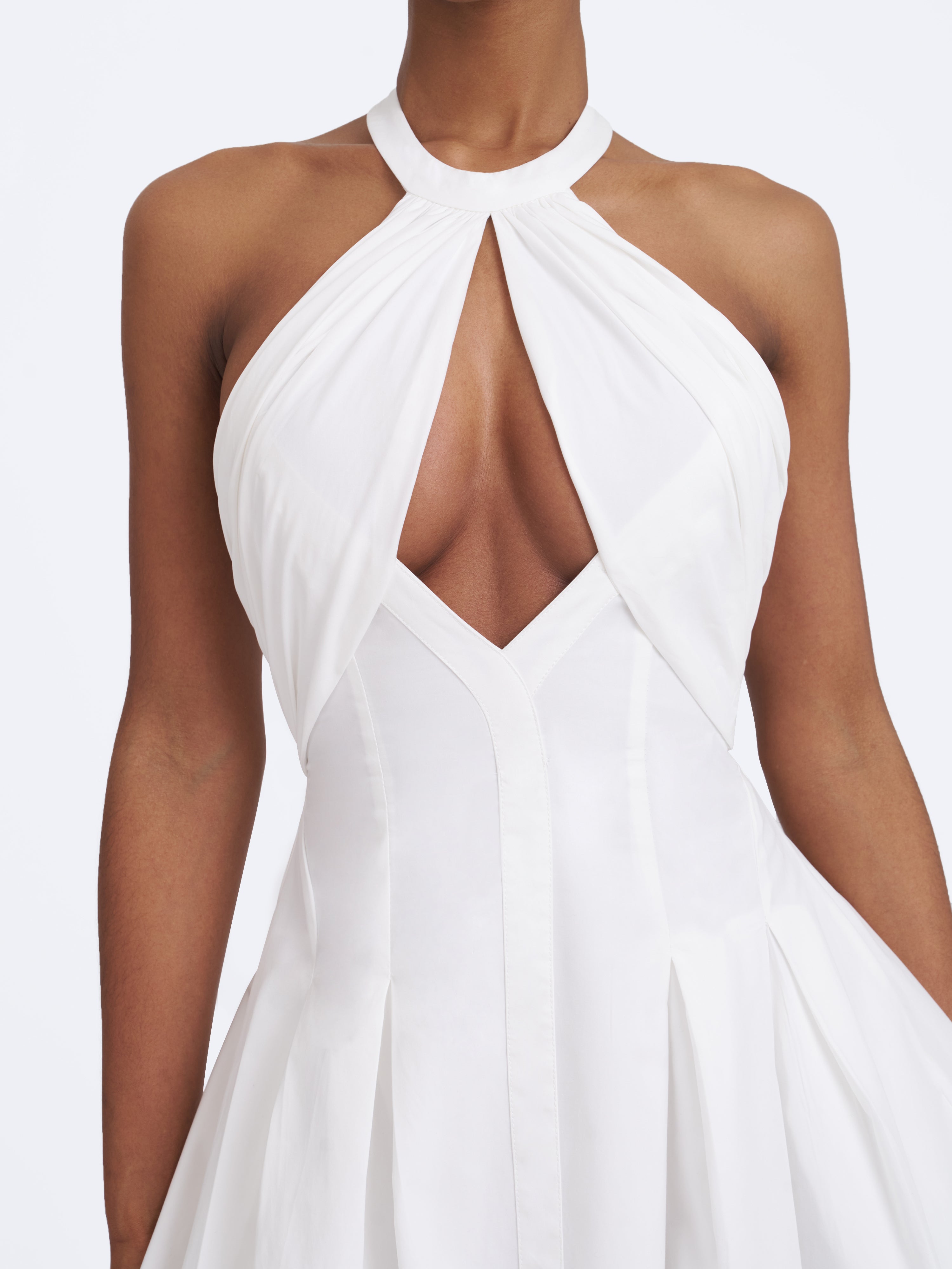Jordyn White Cotton Poplin Keyhole Halter Mini Dress