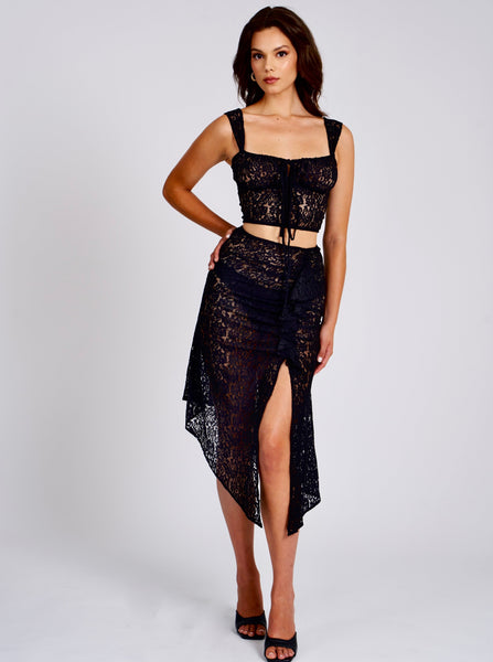 Black lace discount skirt and top