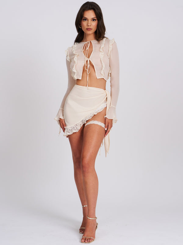 Docia Beige Lace Ruffle Cover Up