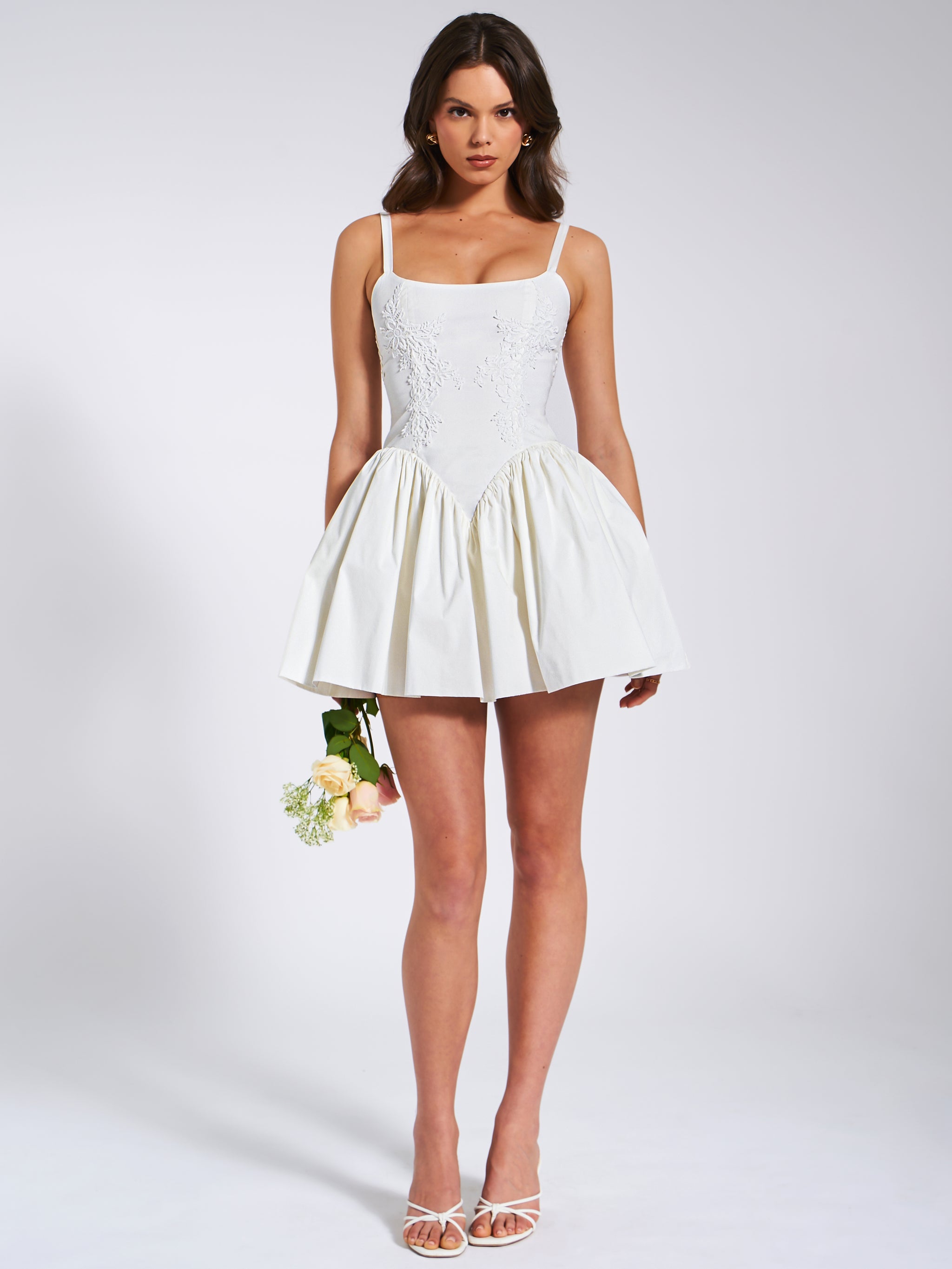white christmas dresses Kadi White Cotton Drop Waist Corset Mini Dress XXS / US 0