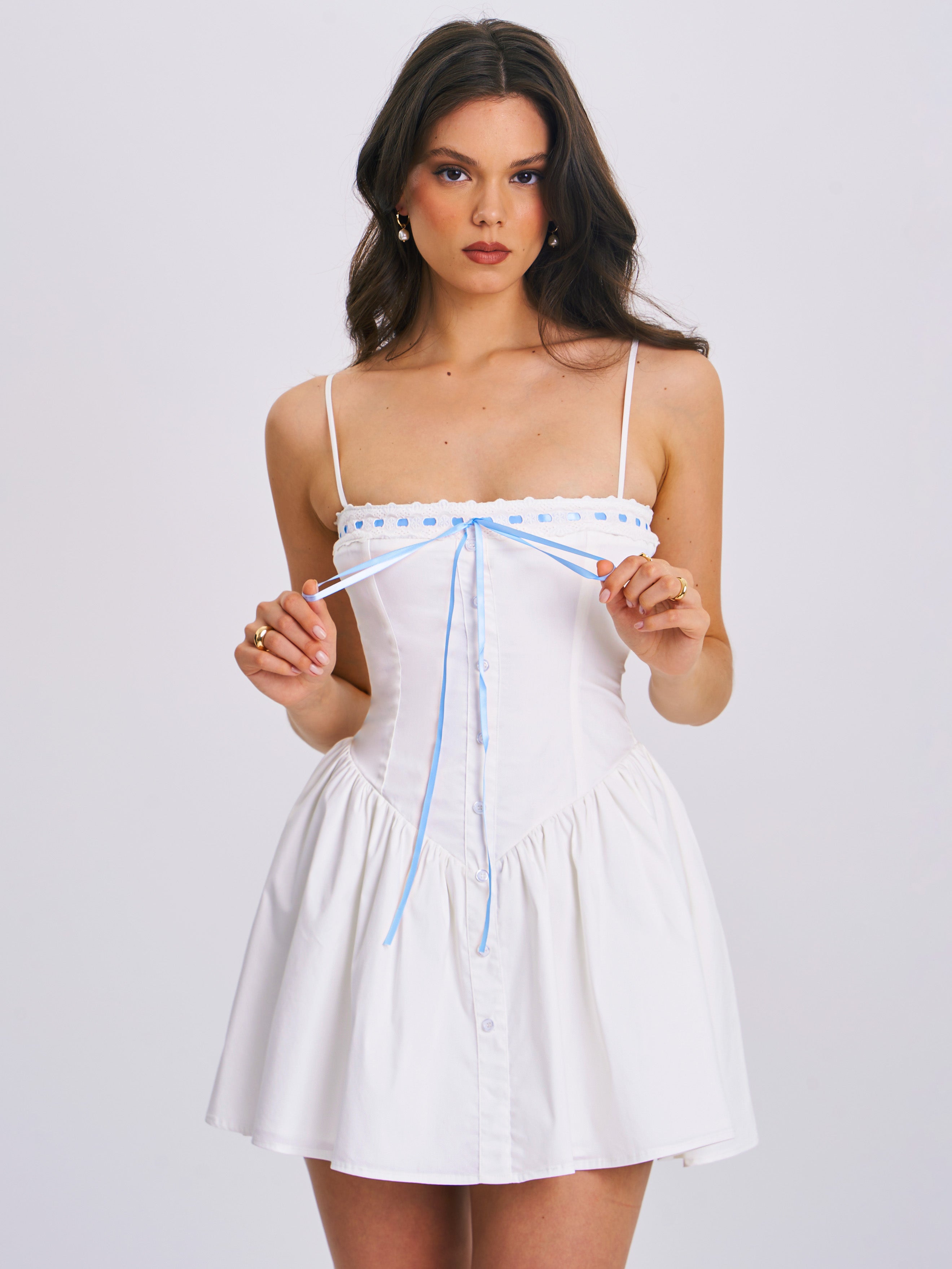 Malia Drop Waist Corset Lace Up Back Mini Dress (Archive Sale)