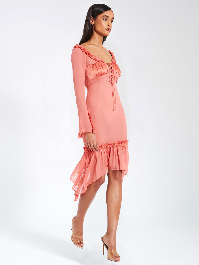 Fiorella Rosy Mauve Satin Rayon Midi Dress