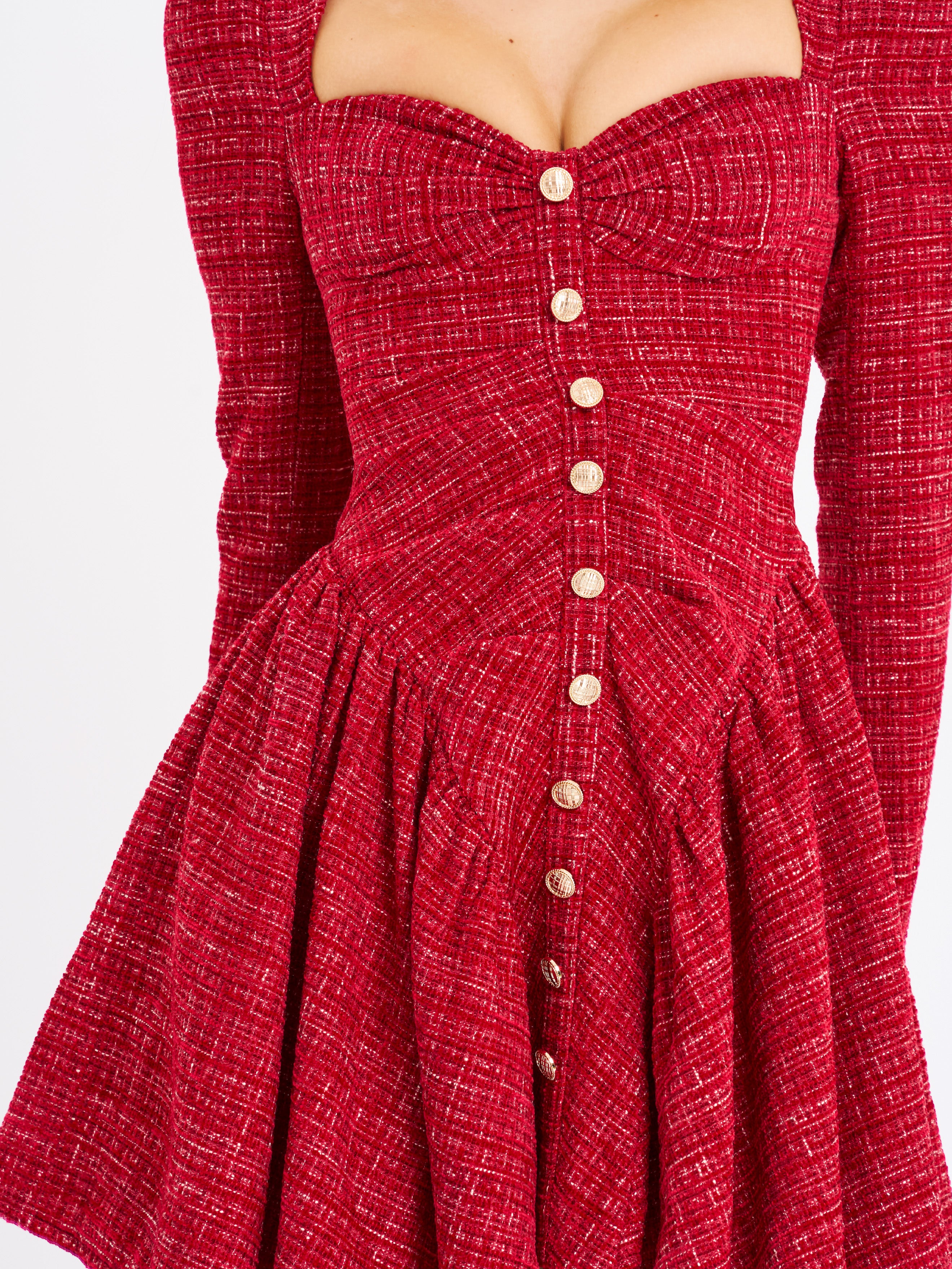 Tae Red Tweed Long Sleeve Drop Waist Mini Dress (Archive Sale)