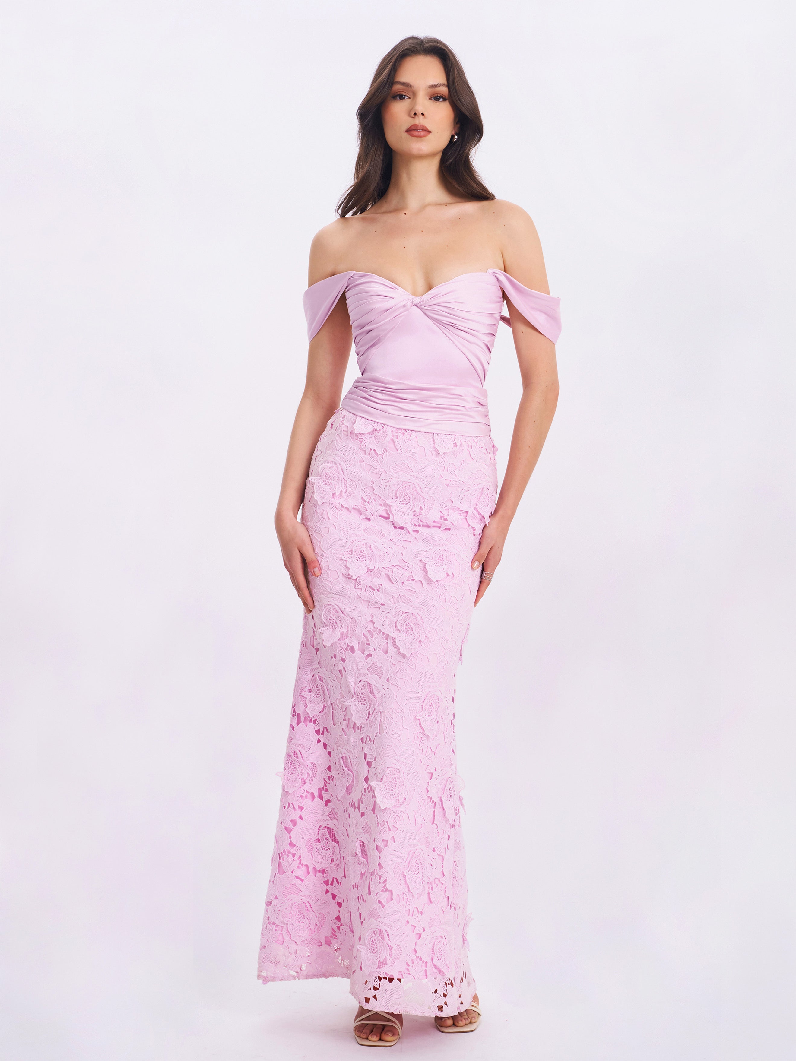 Dahlia Pink Floral Lace Mermaid Gown