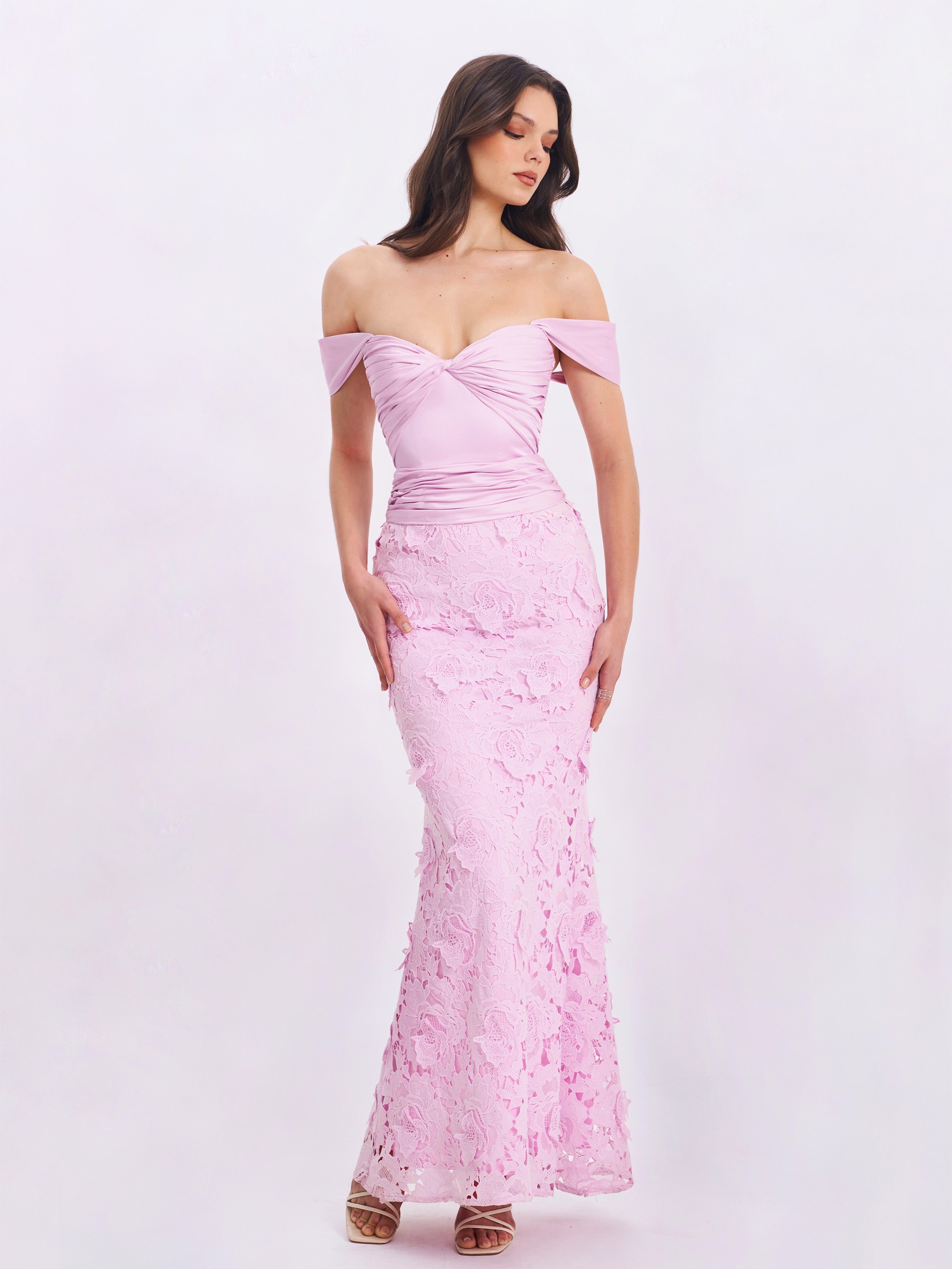 Dahlia Pink Floral Lace Mermaid Gown