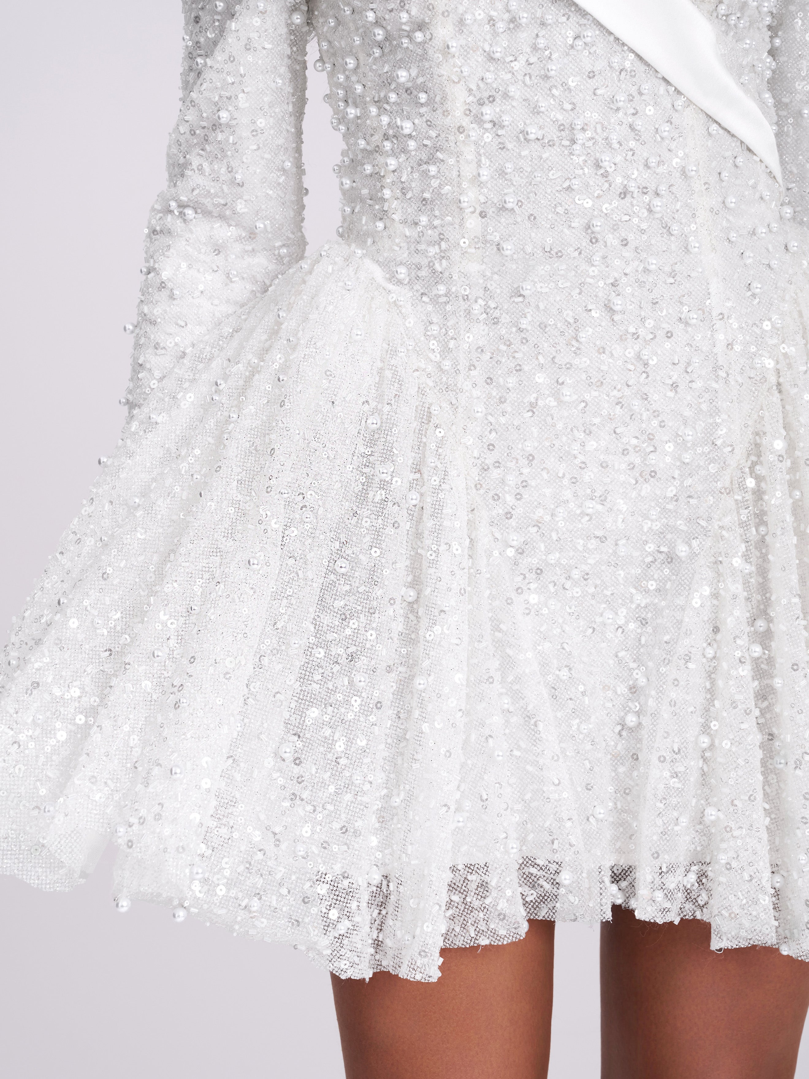 Kira Bead Embroidered Mesh Off Shoulder Long Sleeve Mini Dress