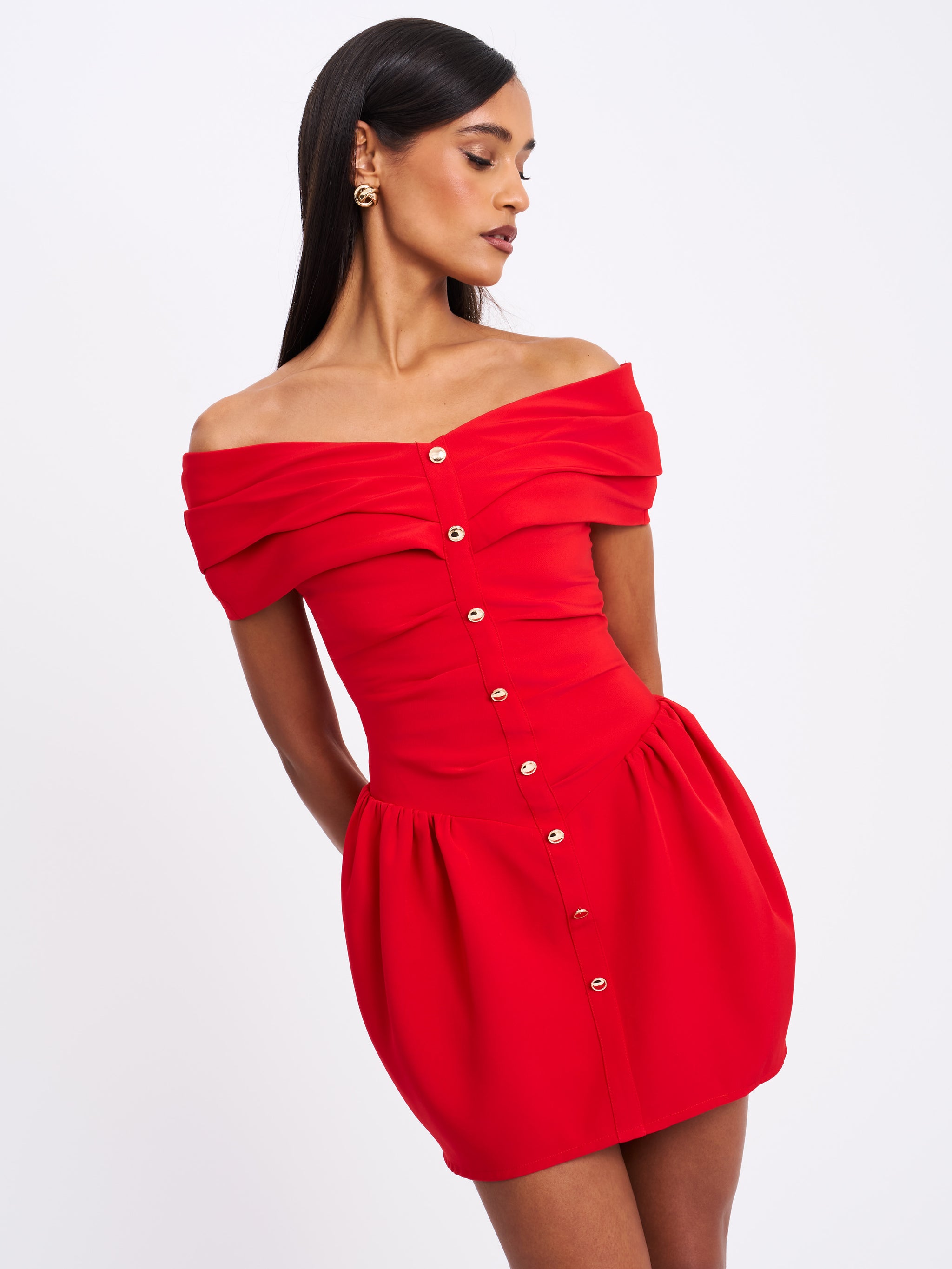 off the shoulder red dress Miss Circle Women Cait Red Off Shoulder Drop Waist Mini Dress