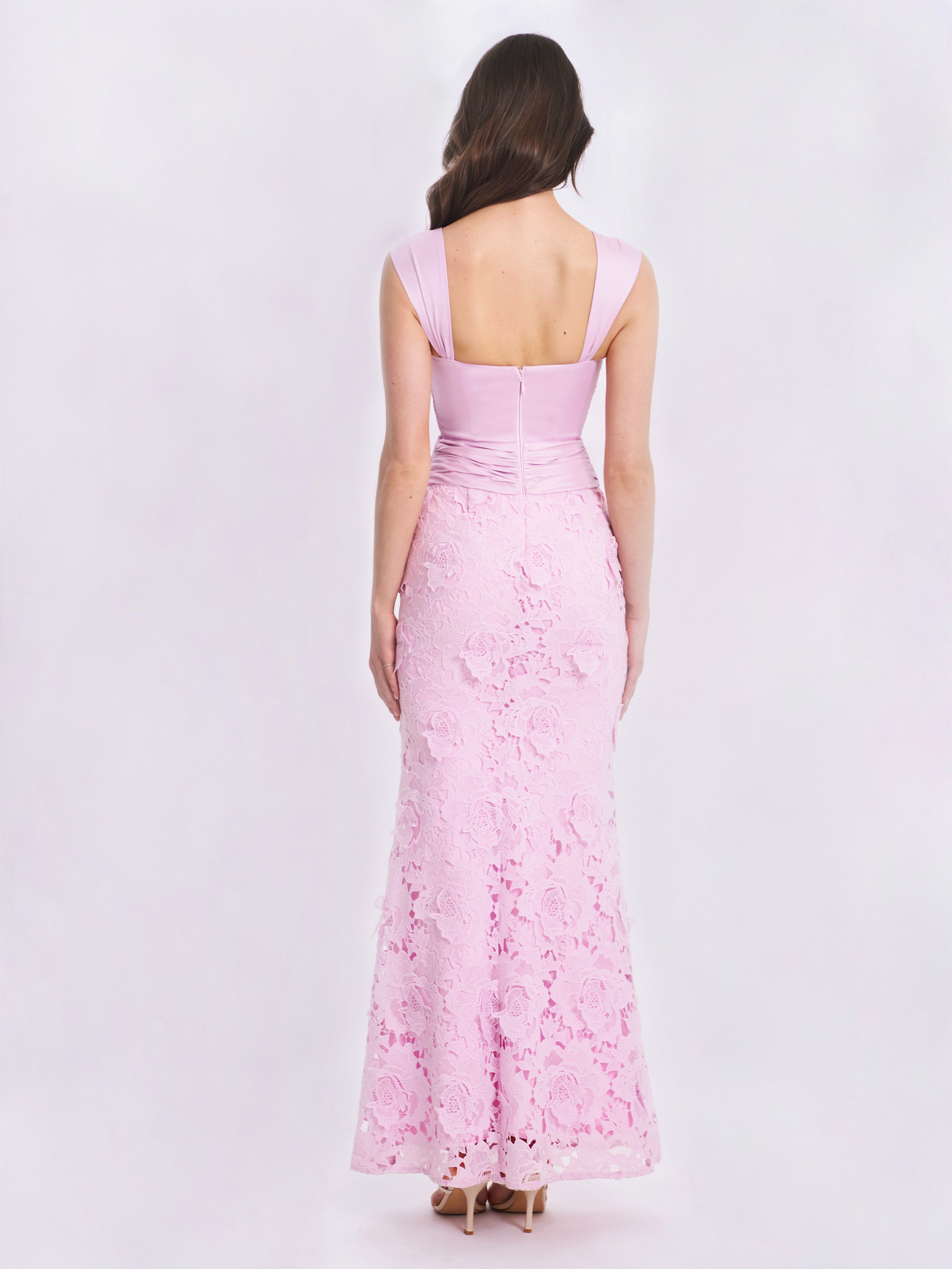 Dahlia Pink Floral Lace Mermaid Gown