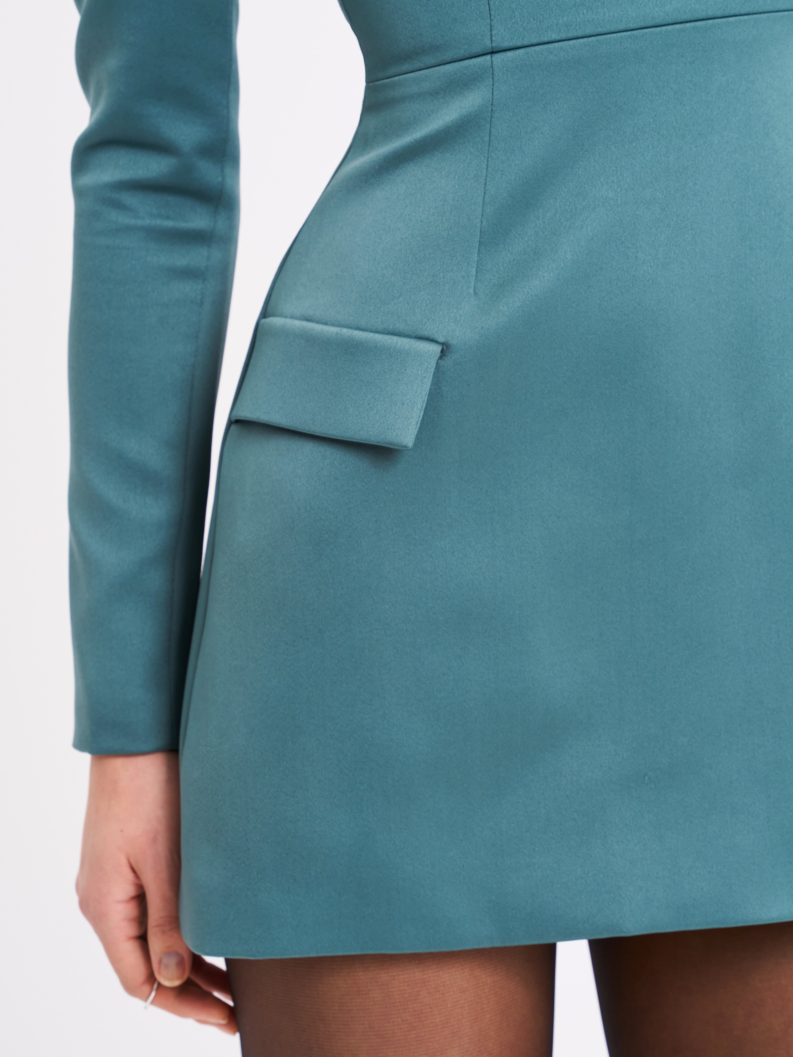 Gabella Dark Green Long Sleeve A-line Mini Dress with Crystal Trim (Archive Sale)