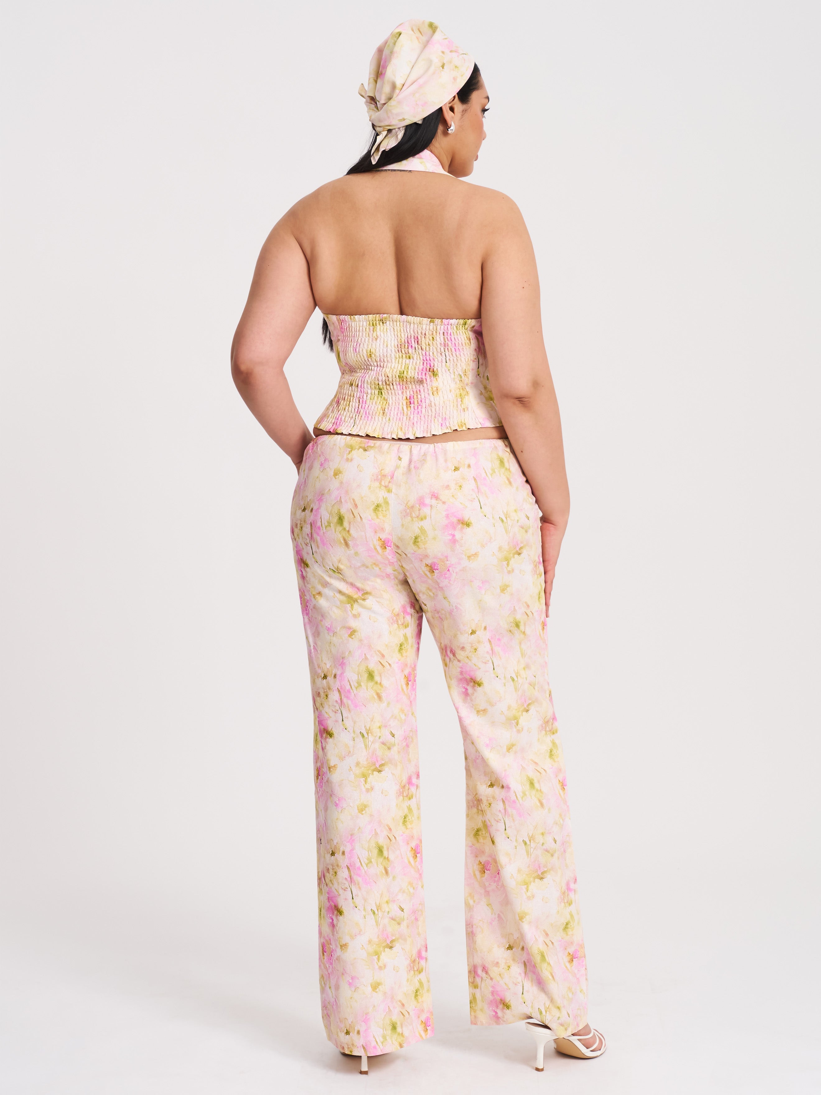 Laureen Pink Floral Print Linen Straight Pants