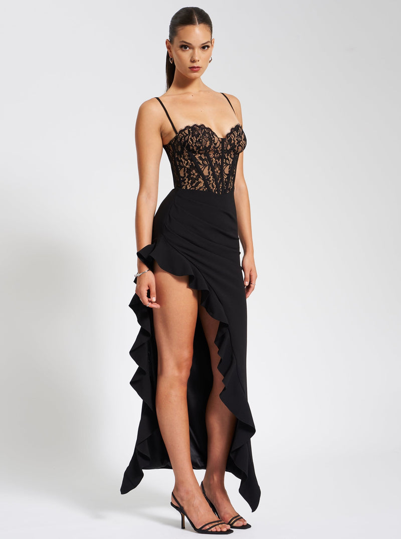 Junia Black Lace Corset Maxi Dress