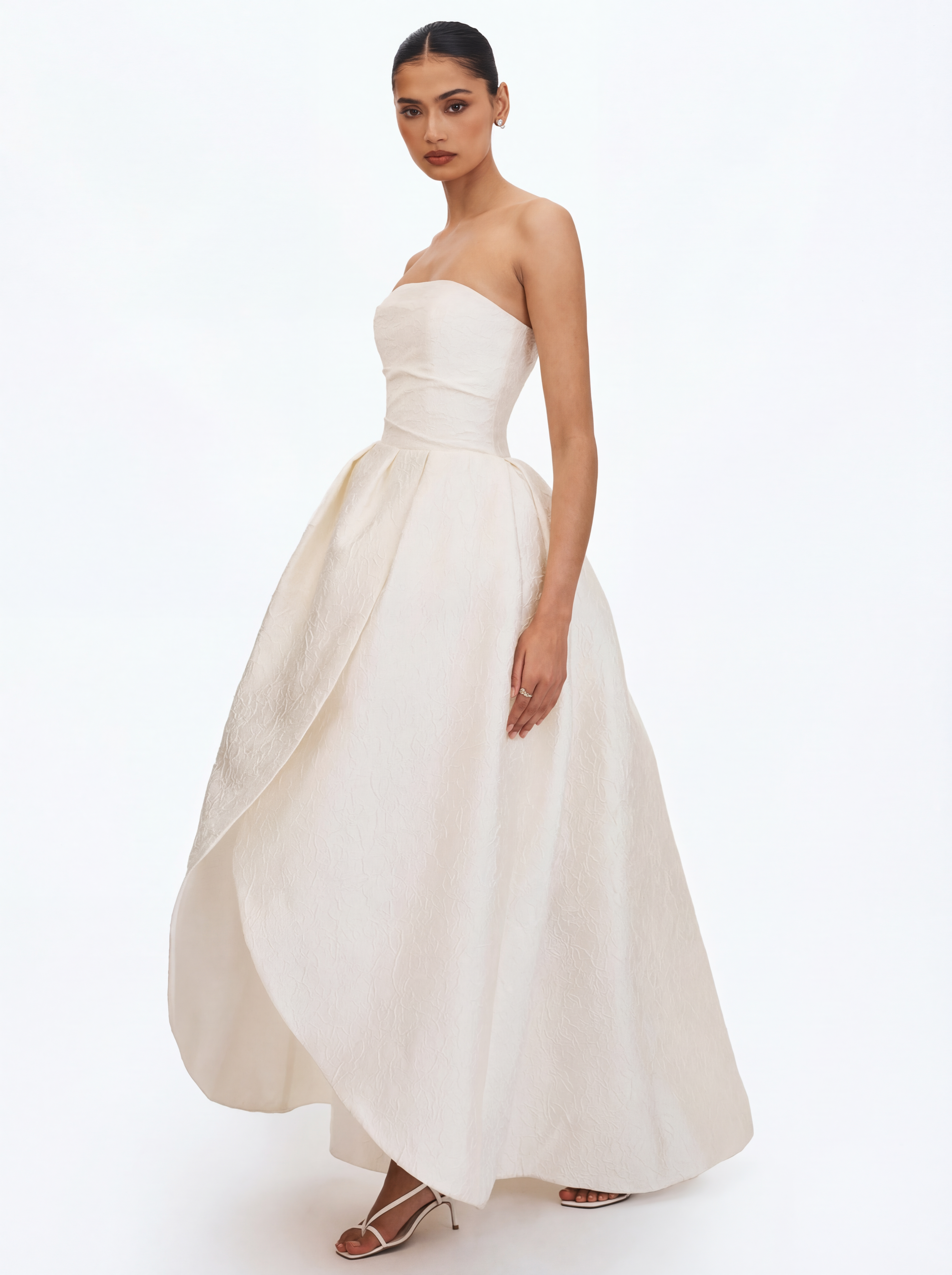 Tomika Ivory Jacquard Dipped Hem Wedding Gown (PREORDER)