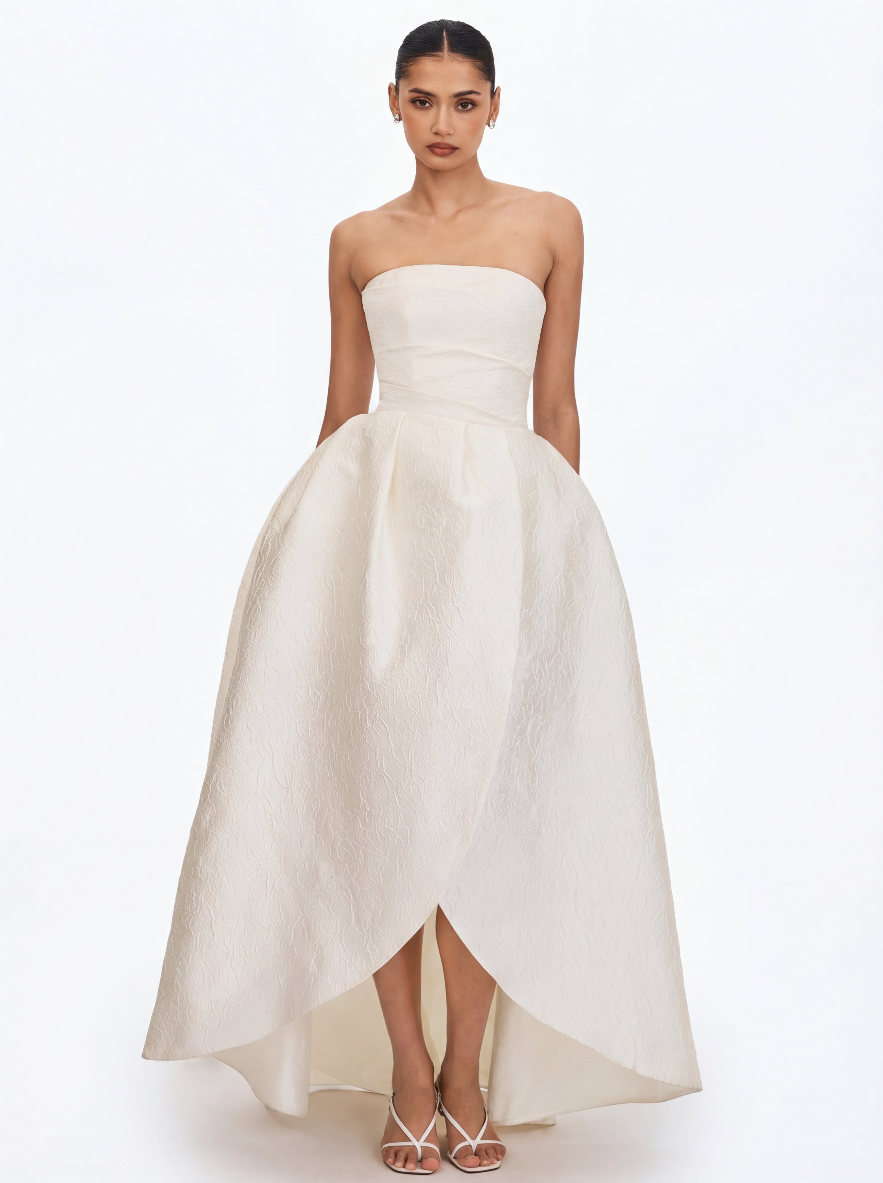 Tomika Ivory Jacquard Dipped Hem Wedding Gown