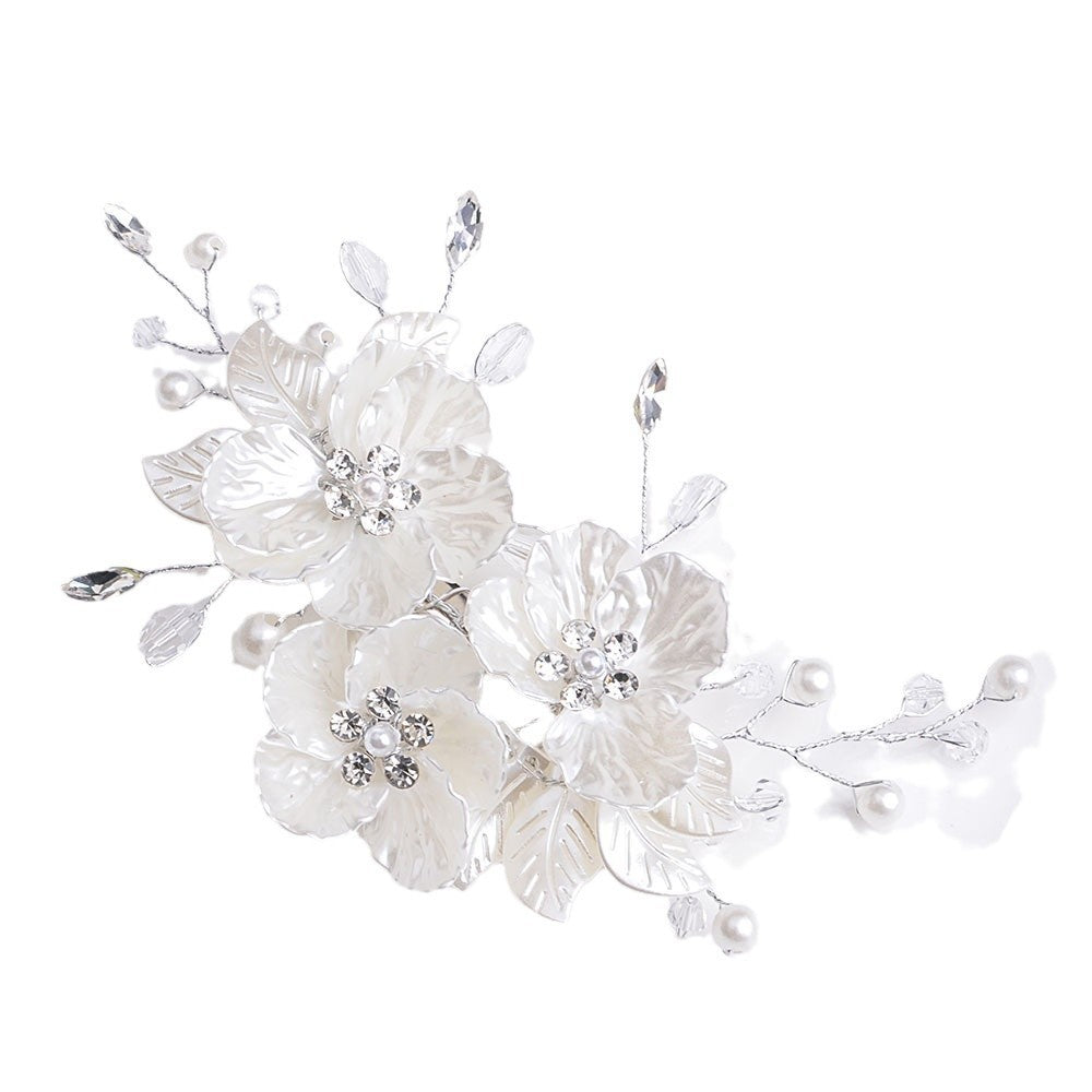 Miss Circle Bride White Floral Jeweled Hair Comb