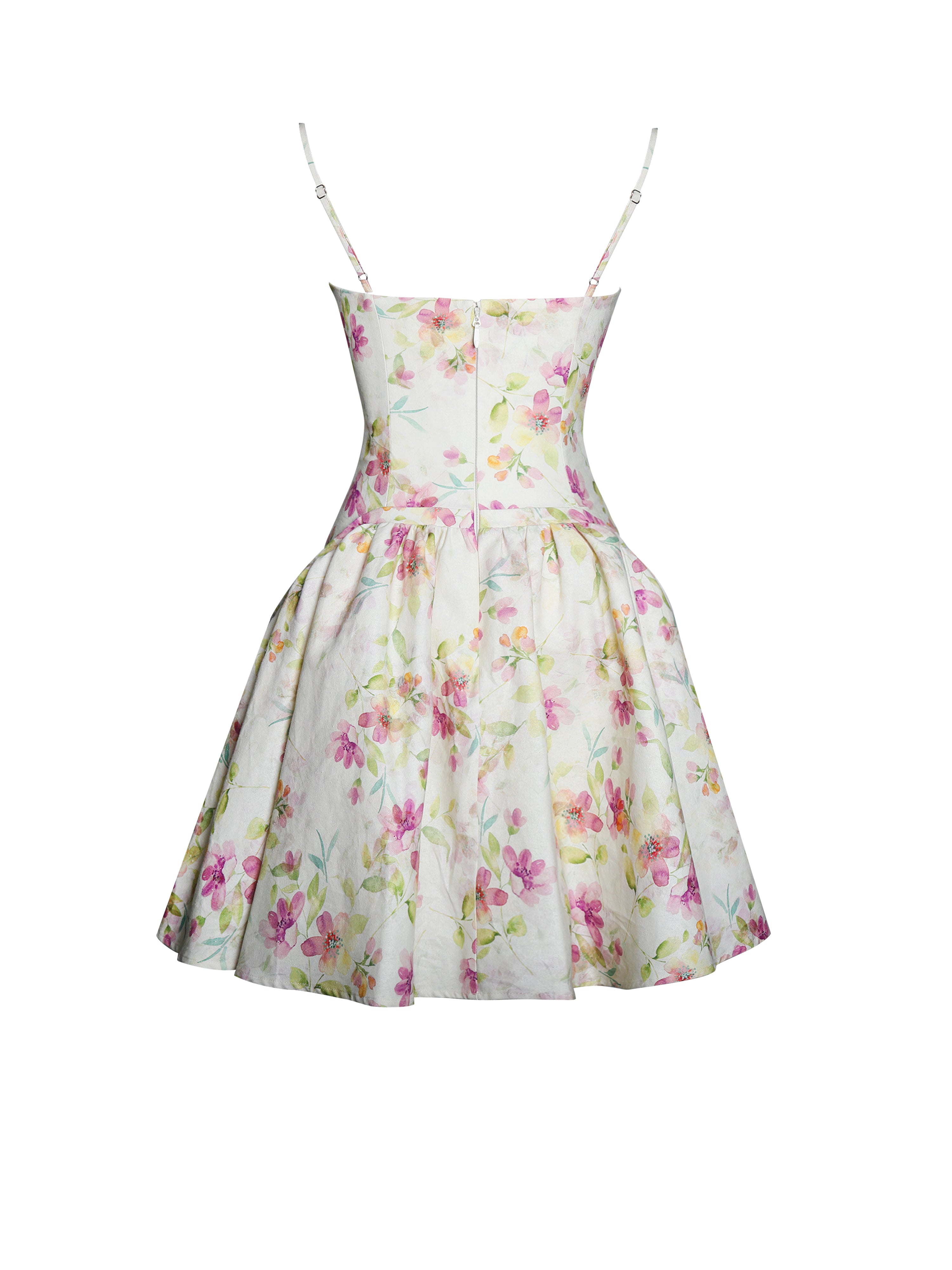 Valda Yellow and Pink Print Linen Mini Dress with Pockets