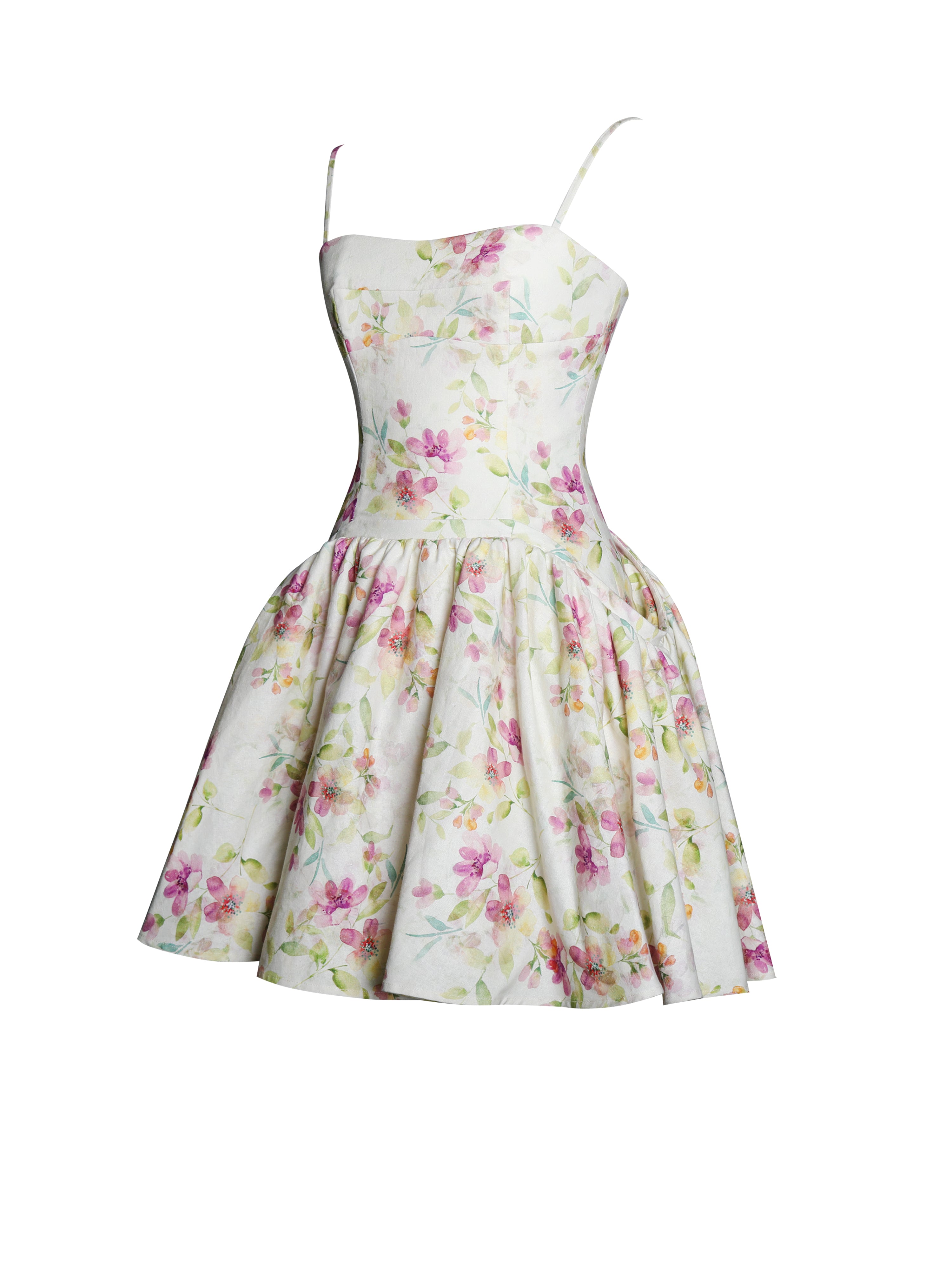 Valda Yellow and Pink Print Linen Mini Dress with Pockets